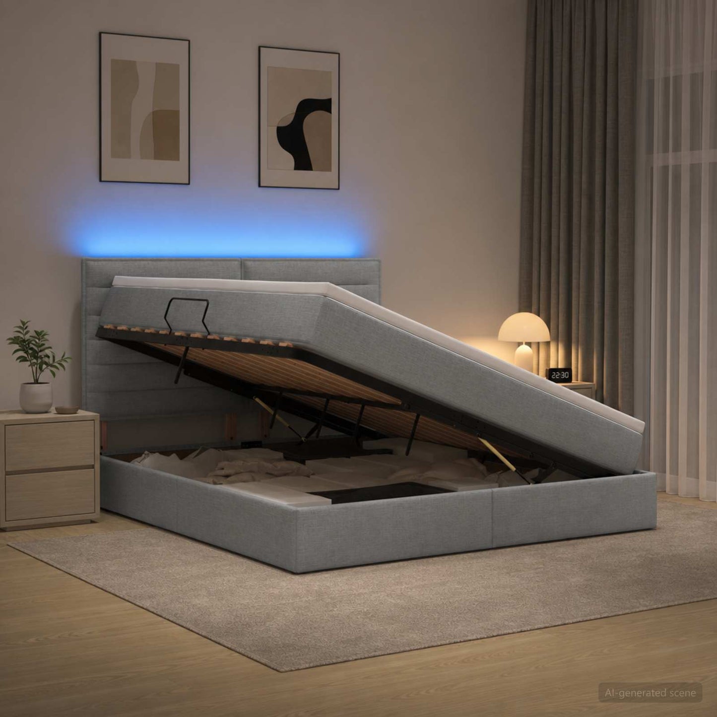vidaXL LED Κρεβάτι αποθήκευσης με στρώμα Ανοιχτό γκρι 160 x 200 cm
