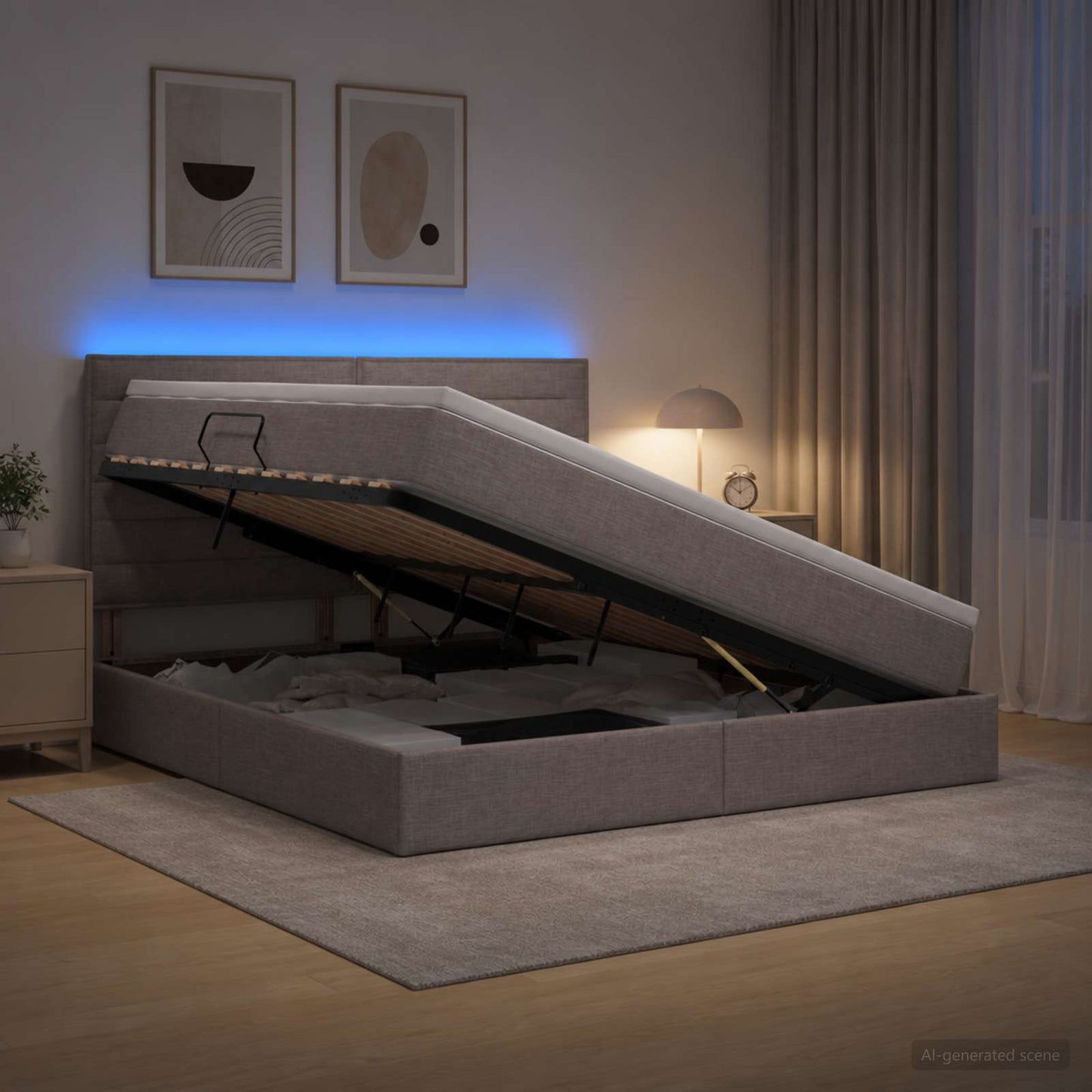 vidaXL LED Κρεβάτι αποθήκευσης με στρώμα Taupe 180 x 200 cm Ύφασμα