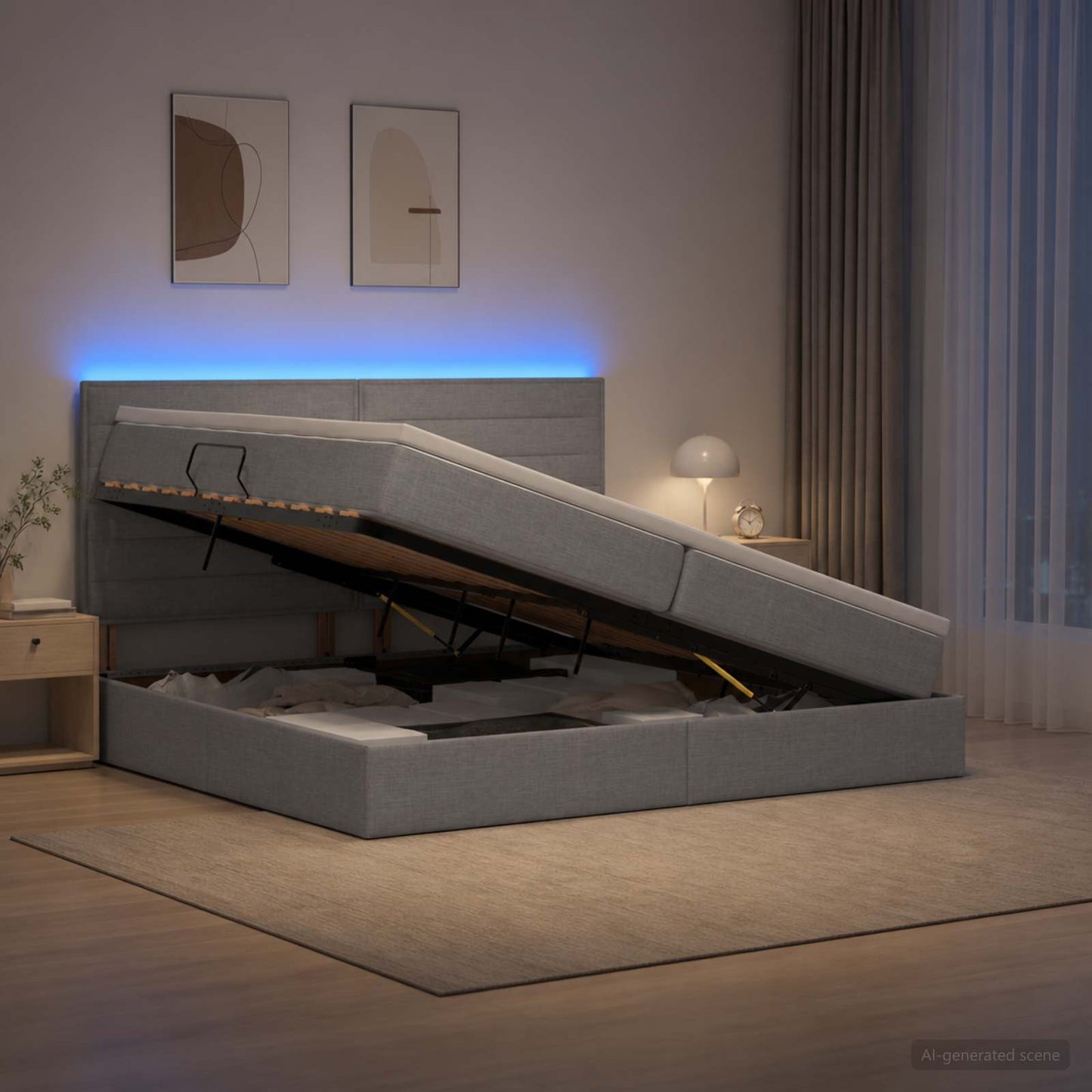 vidaXL LED Κρεβάτι αποθήκευσης με στρώμα Ανοιχτό γκρι 200 x 200 cm
