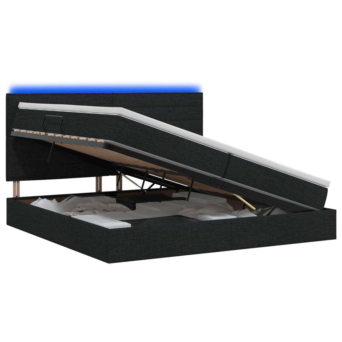vidaXL LED Κρεβάτι αποθήκευσης με στρώμα Μαύρο 200 x 200 cm Ύφασμα