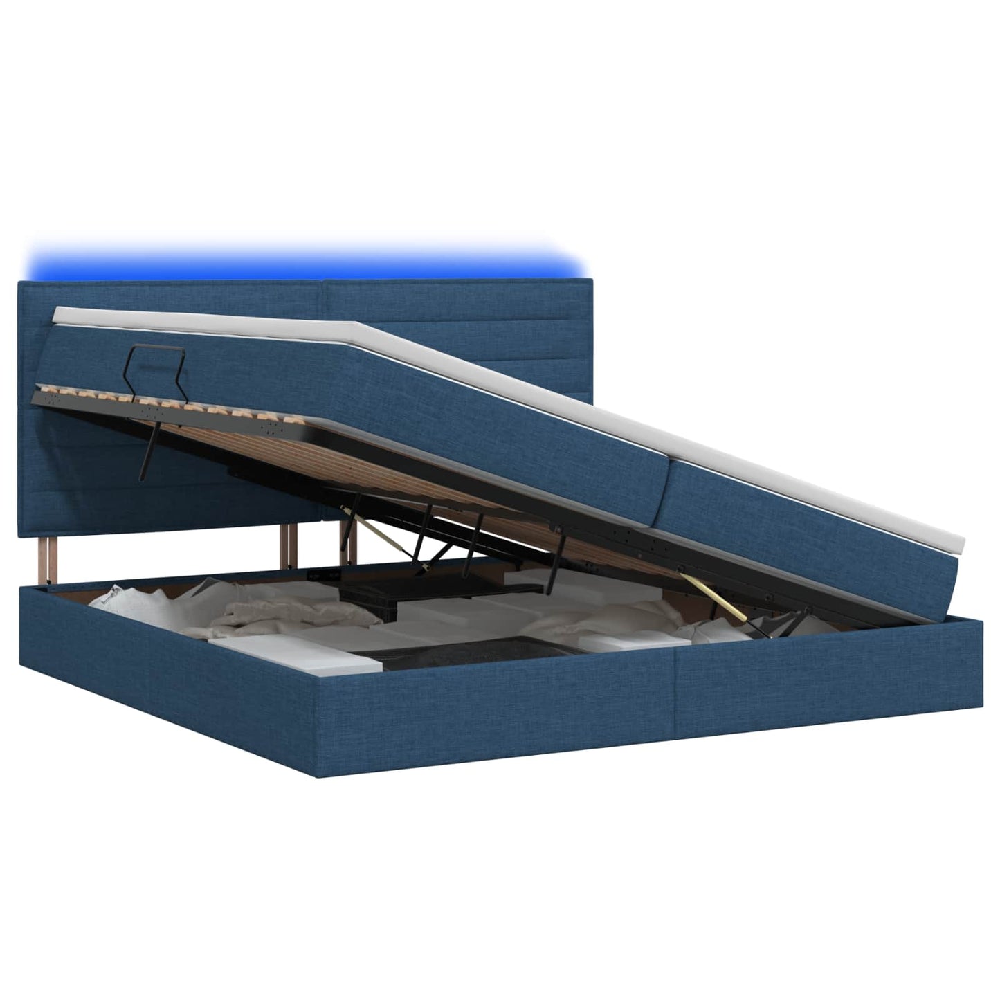vidaXL LED Κρεβάτι αποθήκευσης με στρώμα Μπλε 200 x 200 cm Ύφασμα