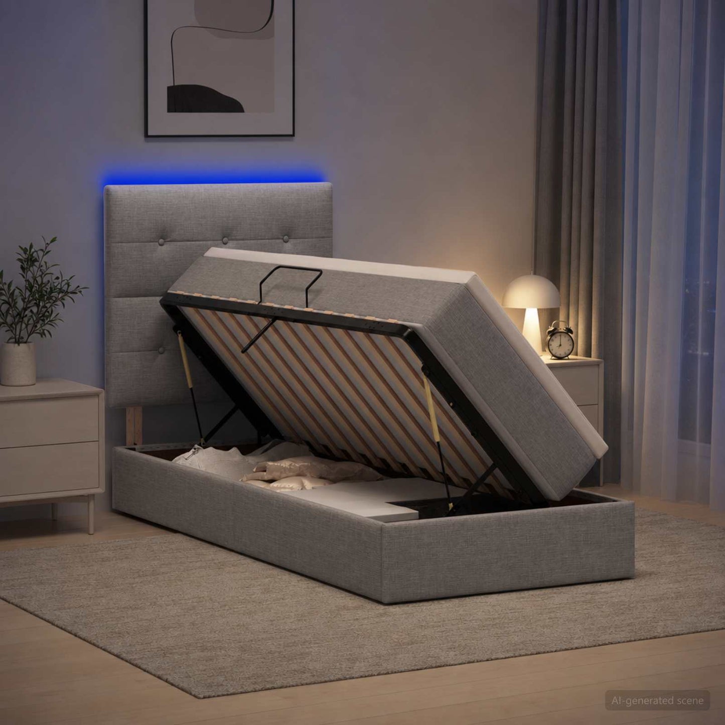 vidaXL LED Κρεβάτι αποθήκευσης με στρώμα Ανοιχτό γκρι 100 x 200 cm