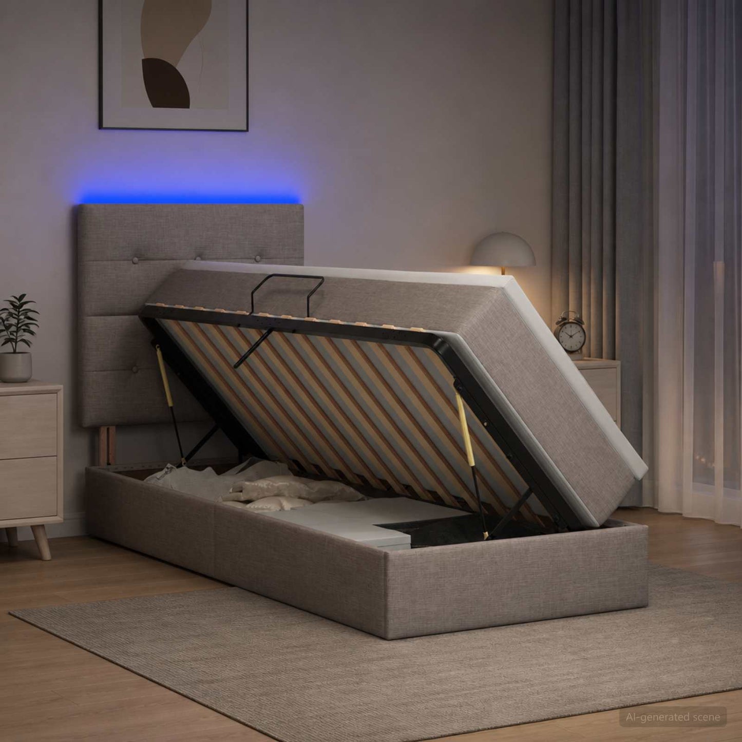 vidaXL LED Κρεβάτι αποθήκευσης με στρώμα Taupe 100 x 200 cm Ύφασμα
