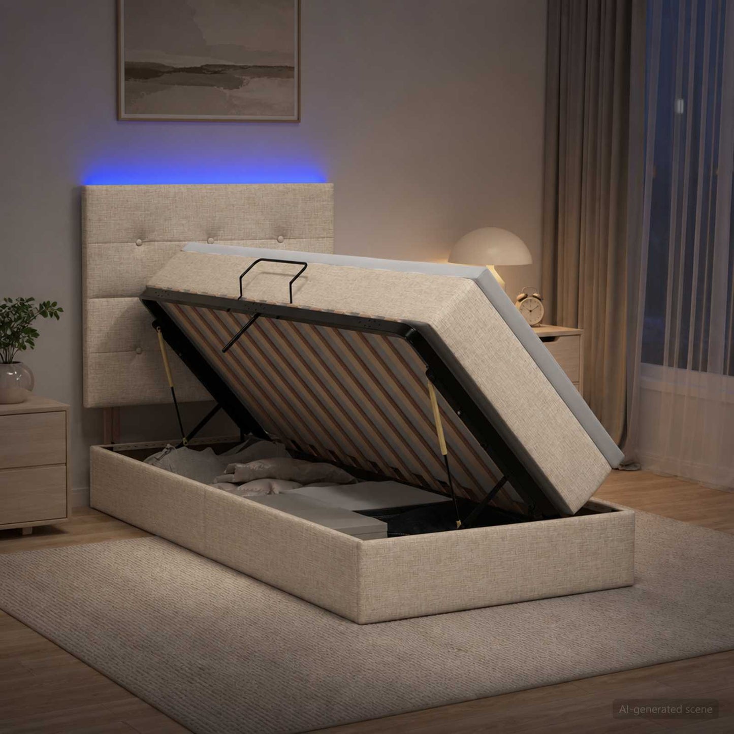 vidaXL LED Κρεβάτι αποθήκευσης με στρώμα Κρεμ 90 x 190 cm Ύφασμα