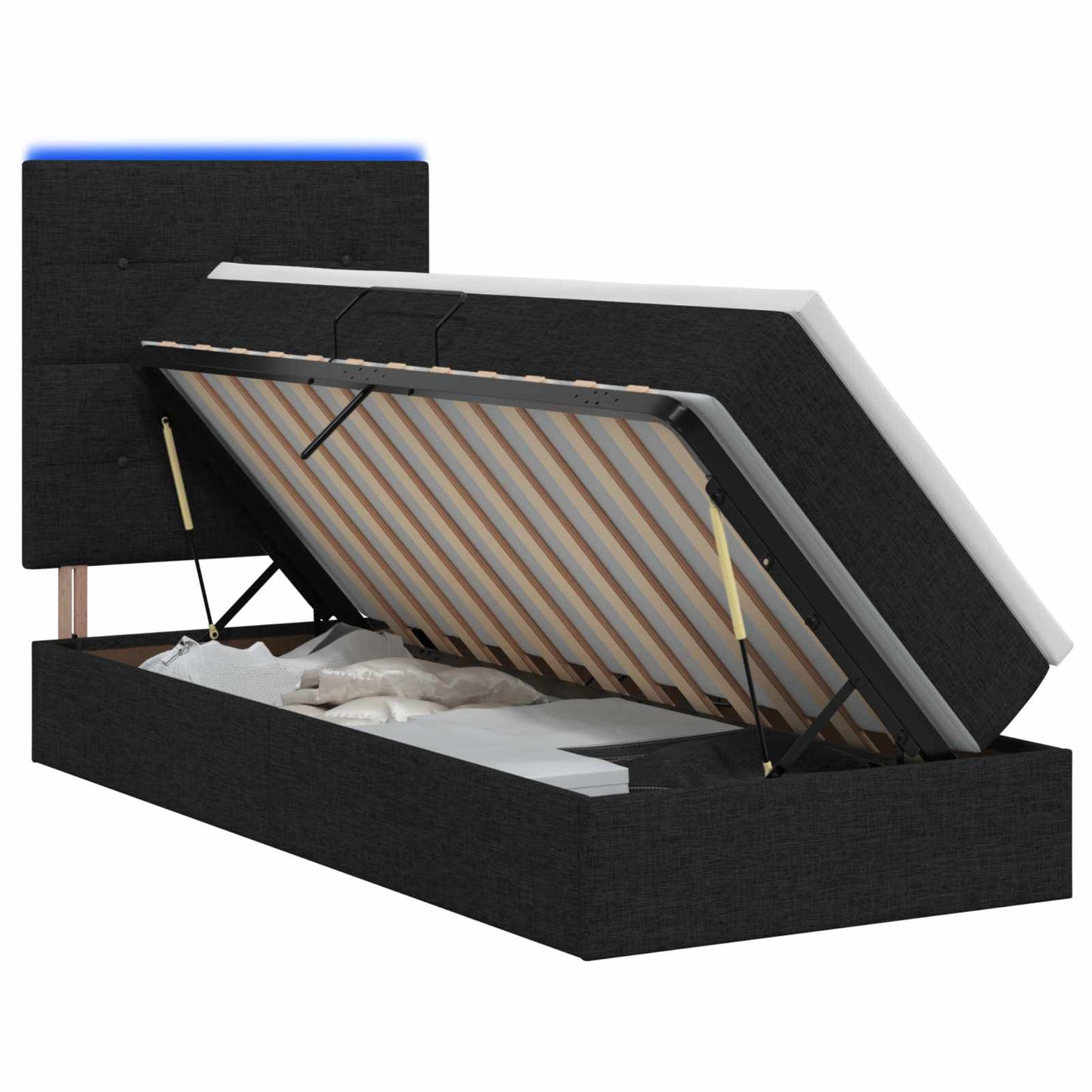 vidaXL LED Κρεβάτι αποθήκευσης με στρώμα Μαύρο 100 x 200 cm Ύφασμα