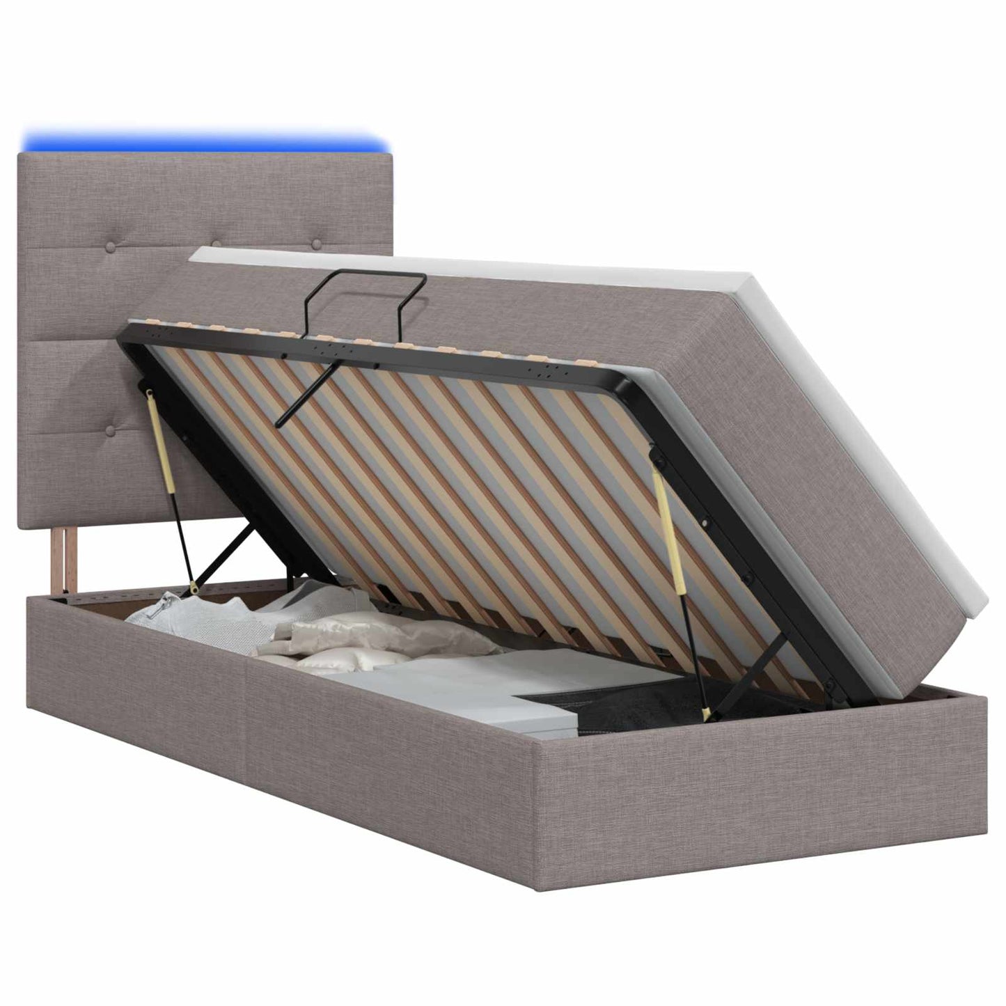 vidaXL LED Κρεβάτι αποθήκευσης με στρώμα Taupe 100 x 200 cm Ύφασμα