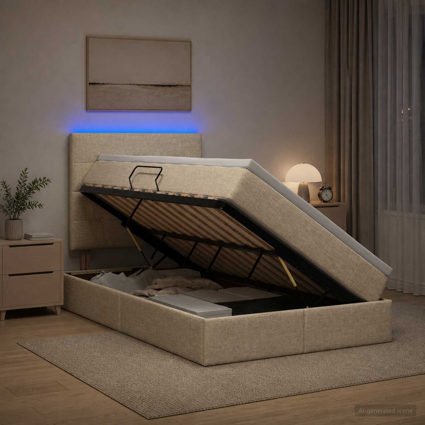 vidaXL LED Κρεβάτι αποθήκευσης με στρώμα Κρεμ 120 x 200 cm Ύφασμα