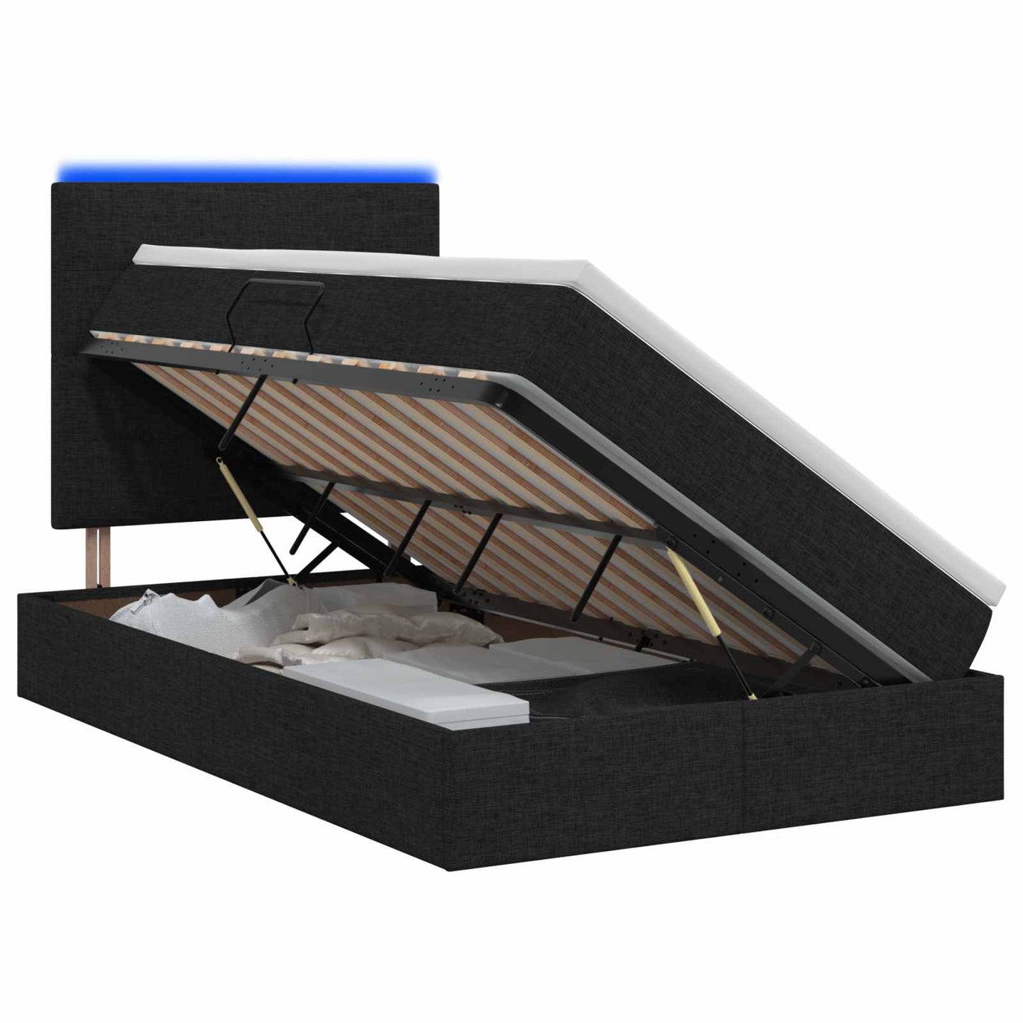 vidaXL LED Κρεβάτι αποθήκευσης με στρώμα Μαύρο 120 x 200 cm Ύφασμα