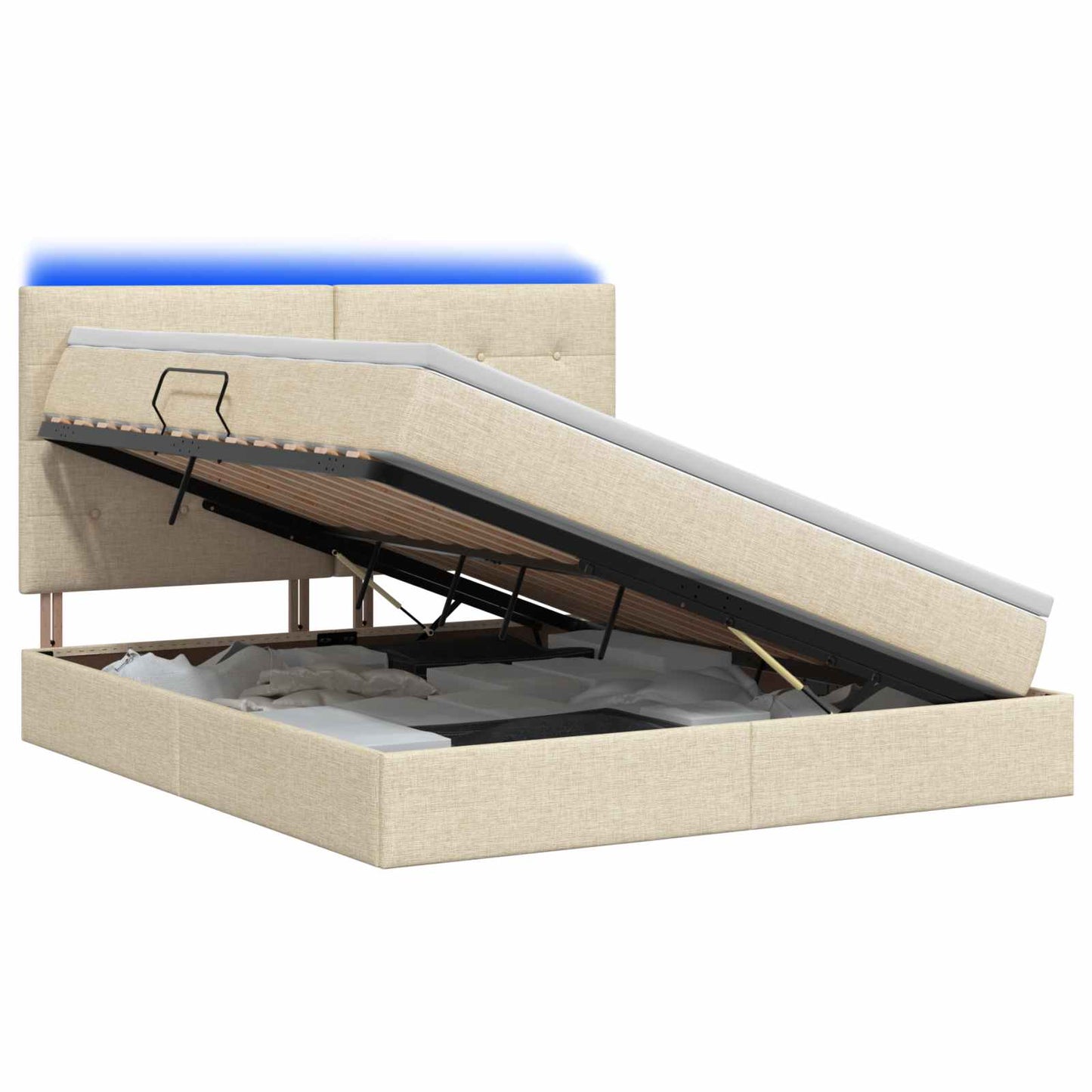vidaXL LED Κρεβάτι αποθήκευσης με στρώμα Κρεμ 160 x 200 cm Ύφασμα