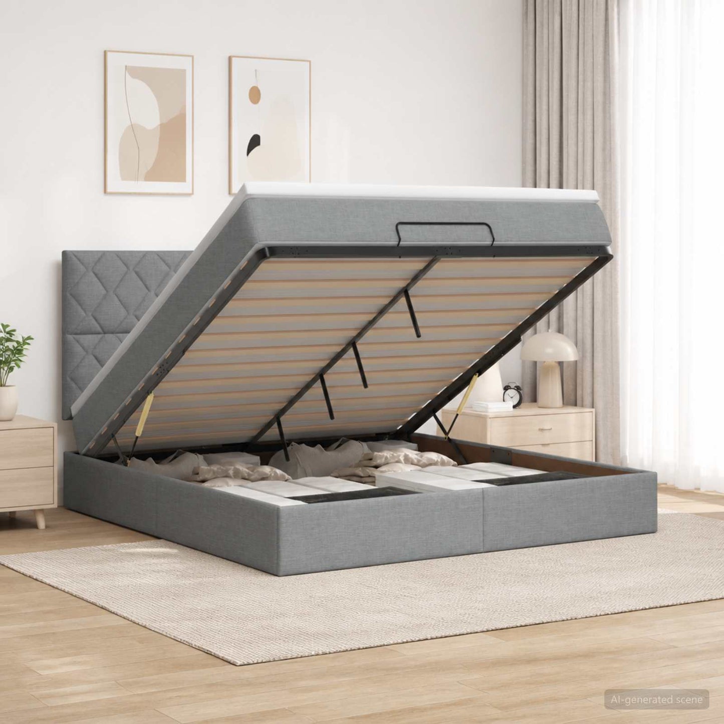 vidaXL Κρεβάτι Ottoman με στρώμα Ανοιχτό γκρι 160 x 200 cm Ύφασμα