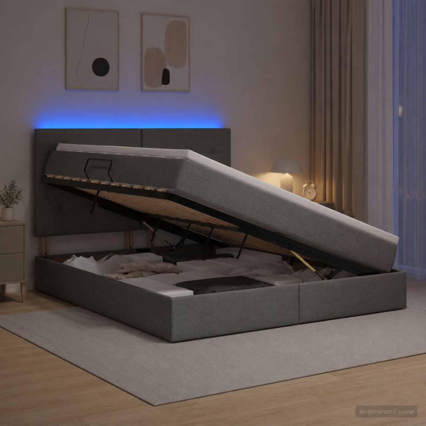 vidaXL LED Κρεβάτι αποθήκευσης με στρώμα Σκούρο Γκρι 160 x 200 cm