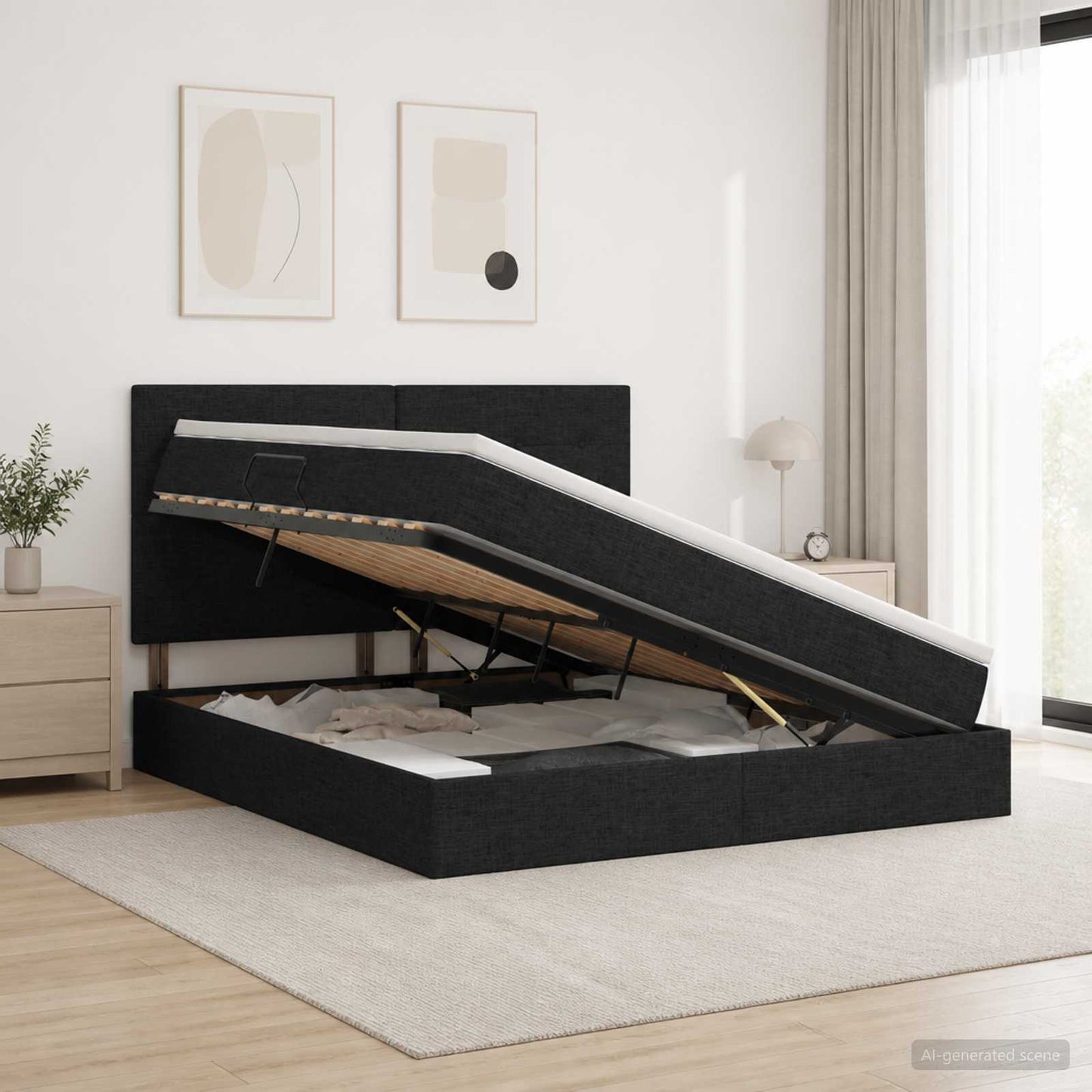 vidaXL LED Κρεβάτι αποθήκευσης με στρώμα Μαύρο 140 x 190 cm Ύφασμα