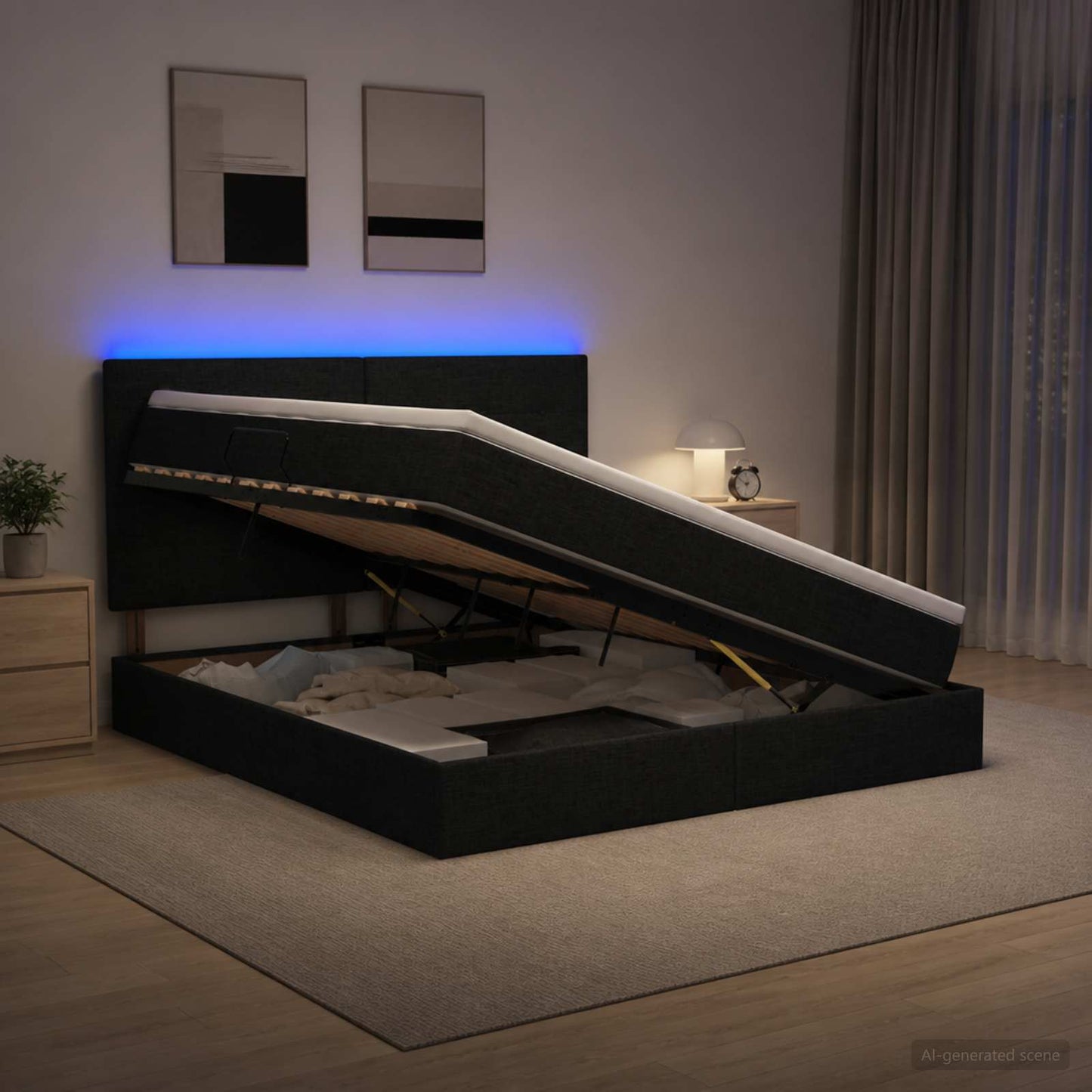 vidaXL LED Κρεβάτι αποθήκευσης με στρώμα Μαύρο 140 x 190 cm Ύφασμα