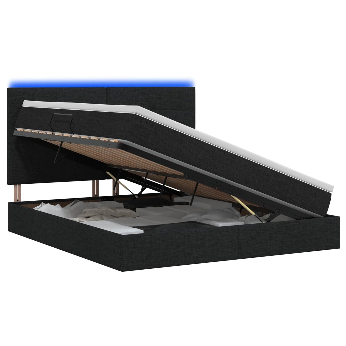 vidaXL LED Κρεβάτι αποθήκευσης με στρώμα Μαύρο 180 x 200 cm Ύφασμα