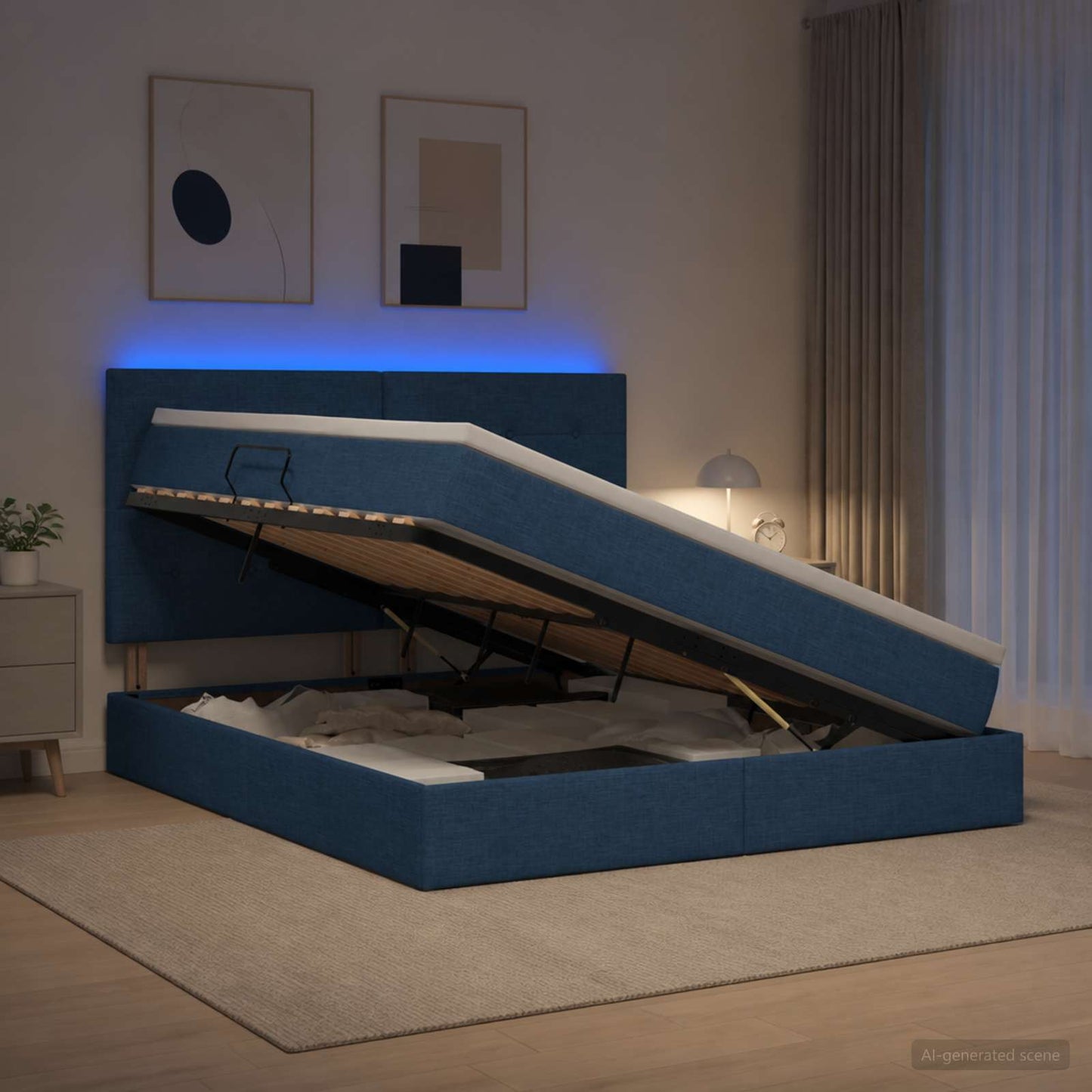 vidaXL LED Κρεβάτι αποθήκευσης με στρώμα Μπλε 180 x 200 cm Ύφασμα