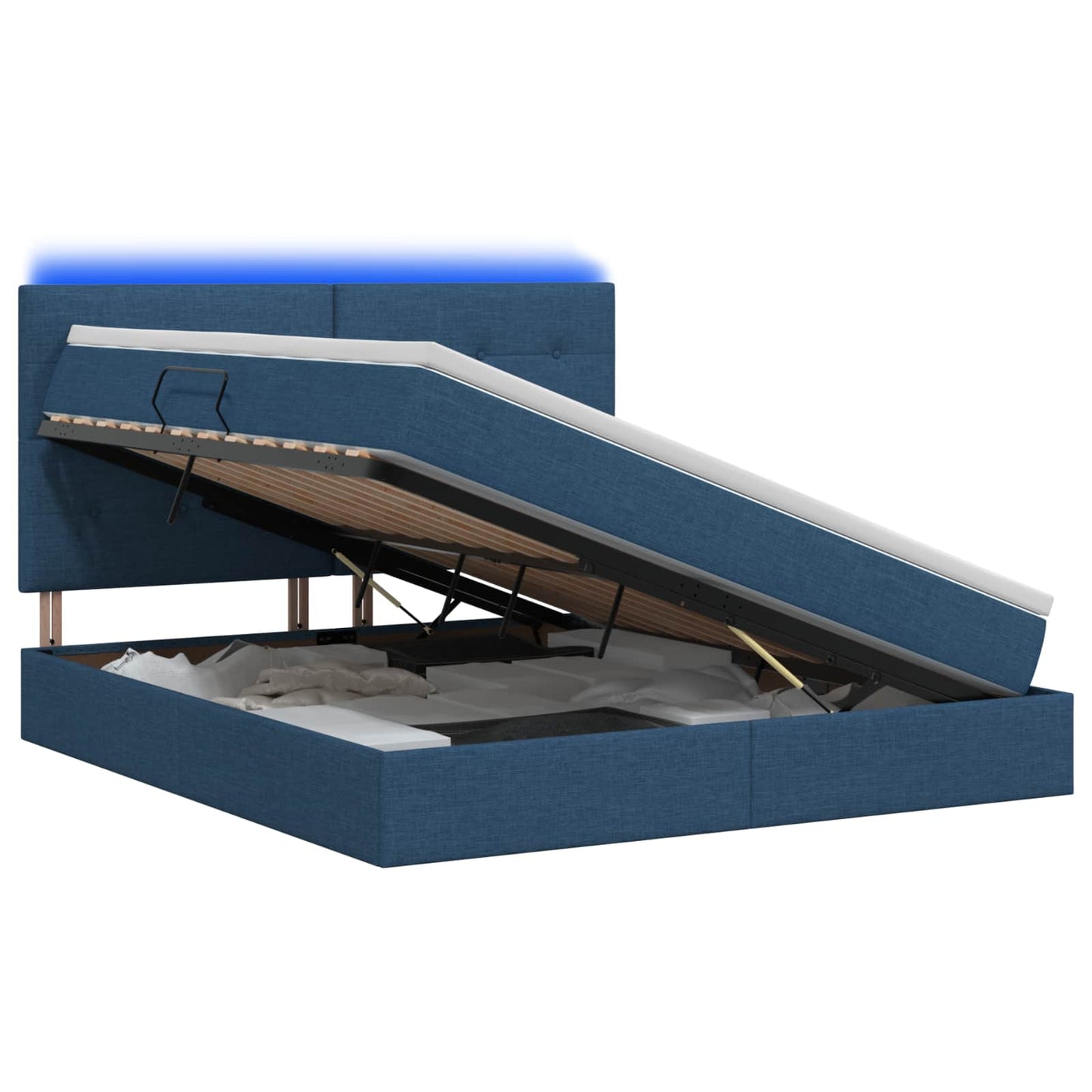 vidaXL LED Κρεβάτι αποθήκευσης με στρώμα Μπλε 180 x 200 cm Ύφασμα