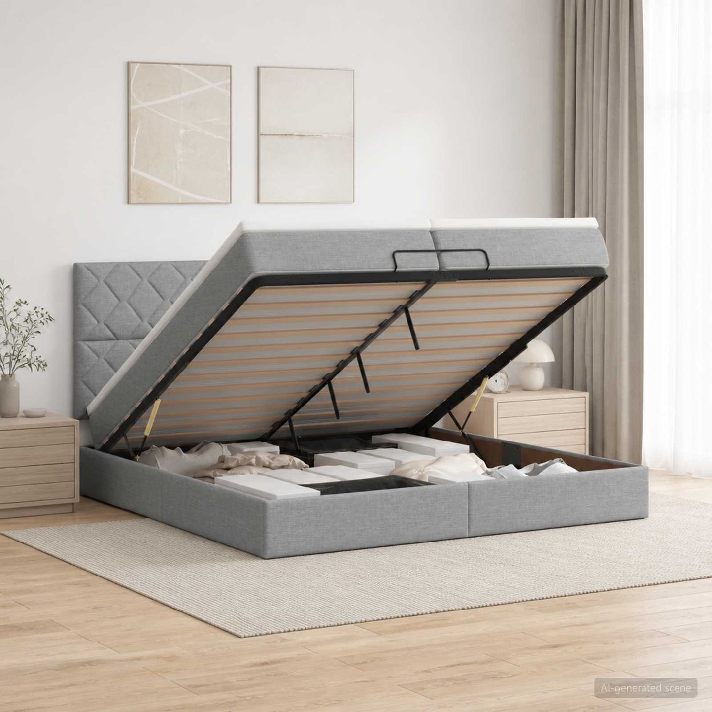 vidaXL Κρεβάτι Ottoman με στρώμα Ανοιχτό γκρι 200 x 200 cm Ύφασμα