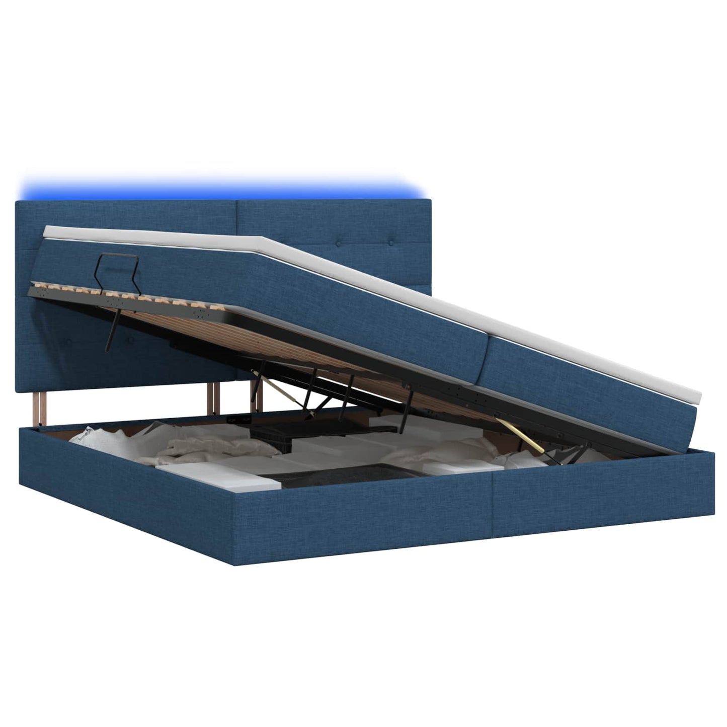 vidaXL LED Κρεβάτι αποθήκευσης με στρώμα Μπλε 200 x 200 cm Ύφασμα