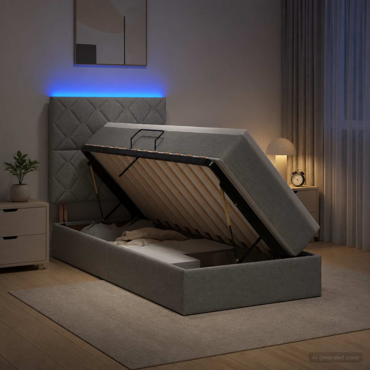 vidaXL LED Κρεβάτι αποθήκευσης με στρώμα Ανοιχτό γκρι 90 x 190 cm