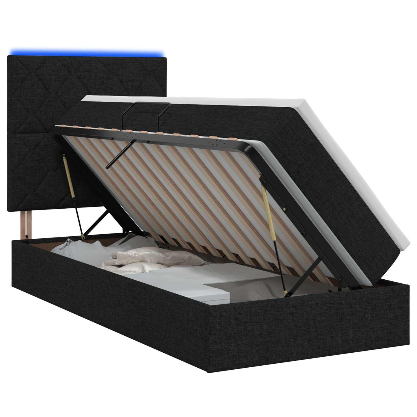 vidaXL LED Κρεβάτι αποθήκευσης με στρώμα Μαύρο 90 x 200 cm Ύφασμα