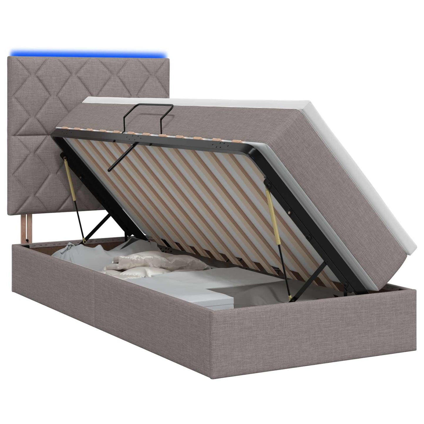 vidaXL LED Κρεβάτι αποθήκευσης με στρώμα Taupe 90 x 200 cm Ύφασμα