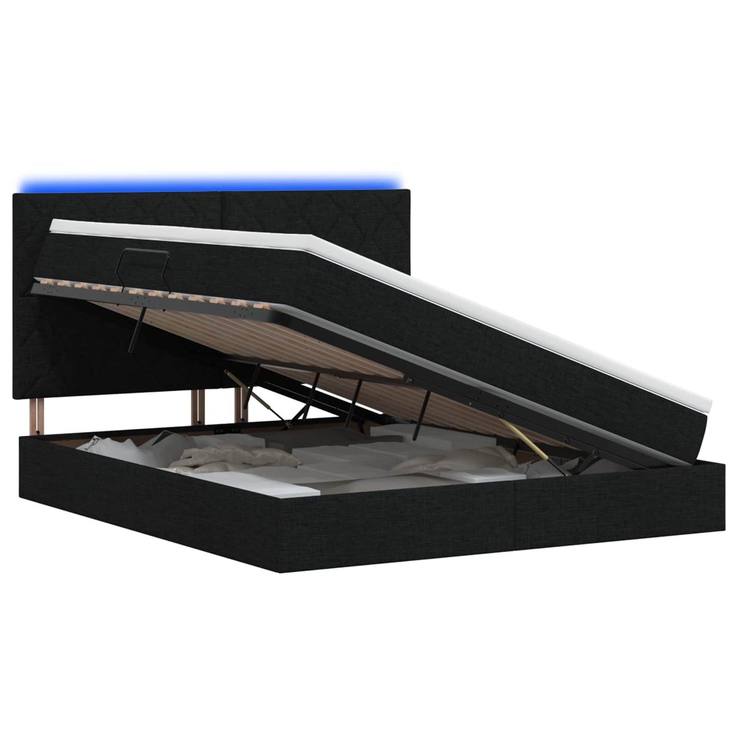 vidaXL LED Κρεβάτι αποθήκευσης με στρώμα Μαύρο 160 x 200 cm Ύφασμα