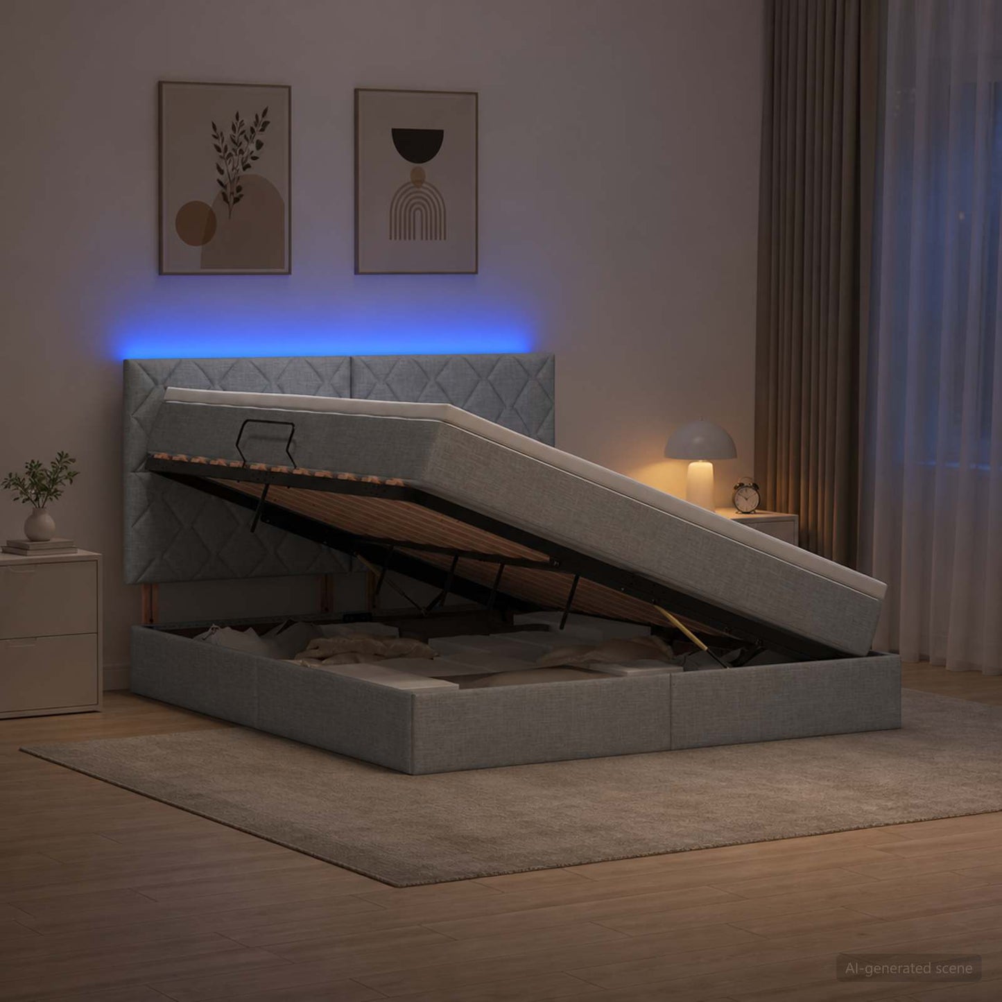vidaXL LED Κρεβάτι αποθήκευσης με στρώμα Ανοιχτό γκρι 140 x 190 cm