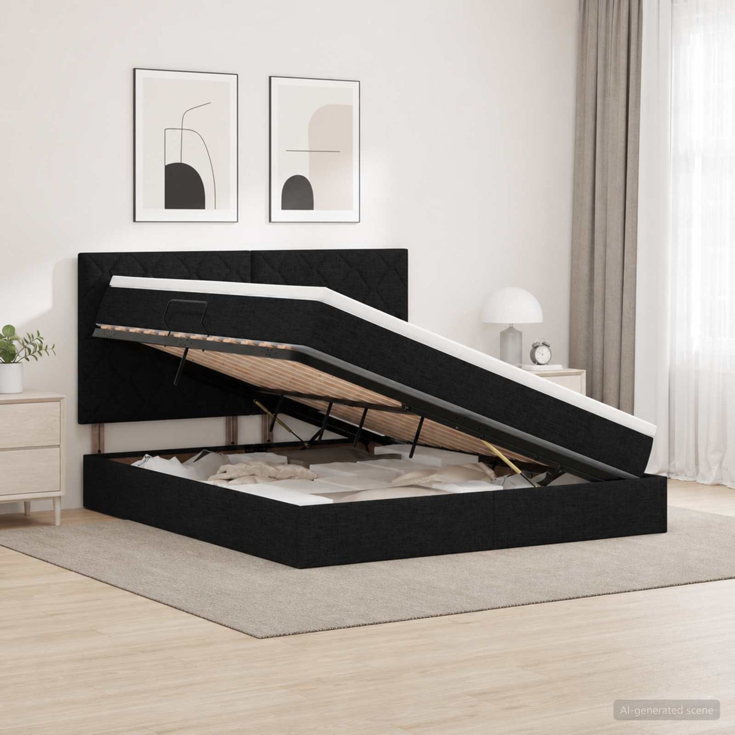 vidaXL LED Κρεβάτι αποθήκευσης με στρώμα Μαύρο 160 x 200 cm Ύφασμα