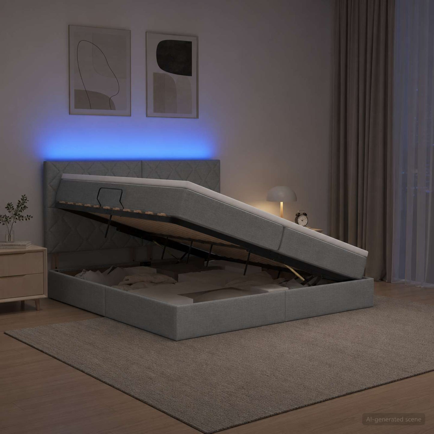 vidaXL LED Κρεβάτι αποθήκευσης με στρώμα Ανοιχτό γκρι 200 x 200 cm