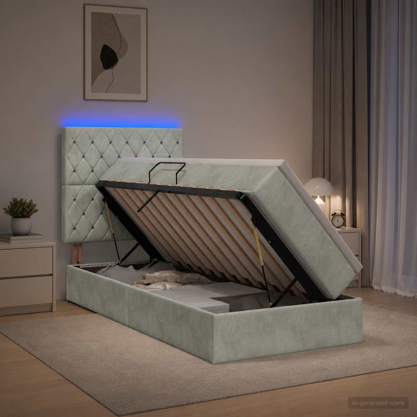vidaXL LED Κρεβάτι αποθήκευσης με στρώμα Ανοιχτό γκρι 90 x 200 cm