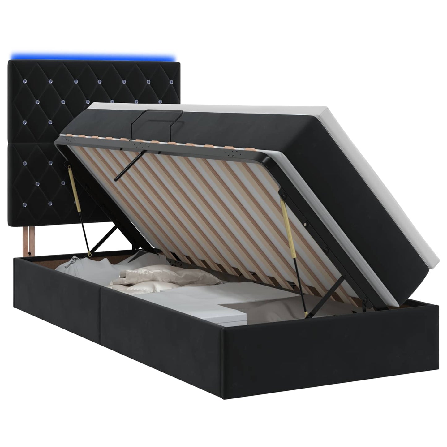 vidaXL LED Κρεβάτι αποθήκευσης με στρώμα Μαύρο 90 x 200 cm Βελούδο