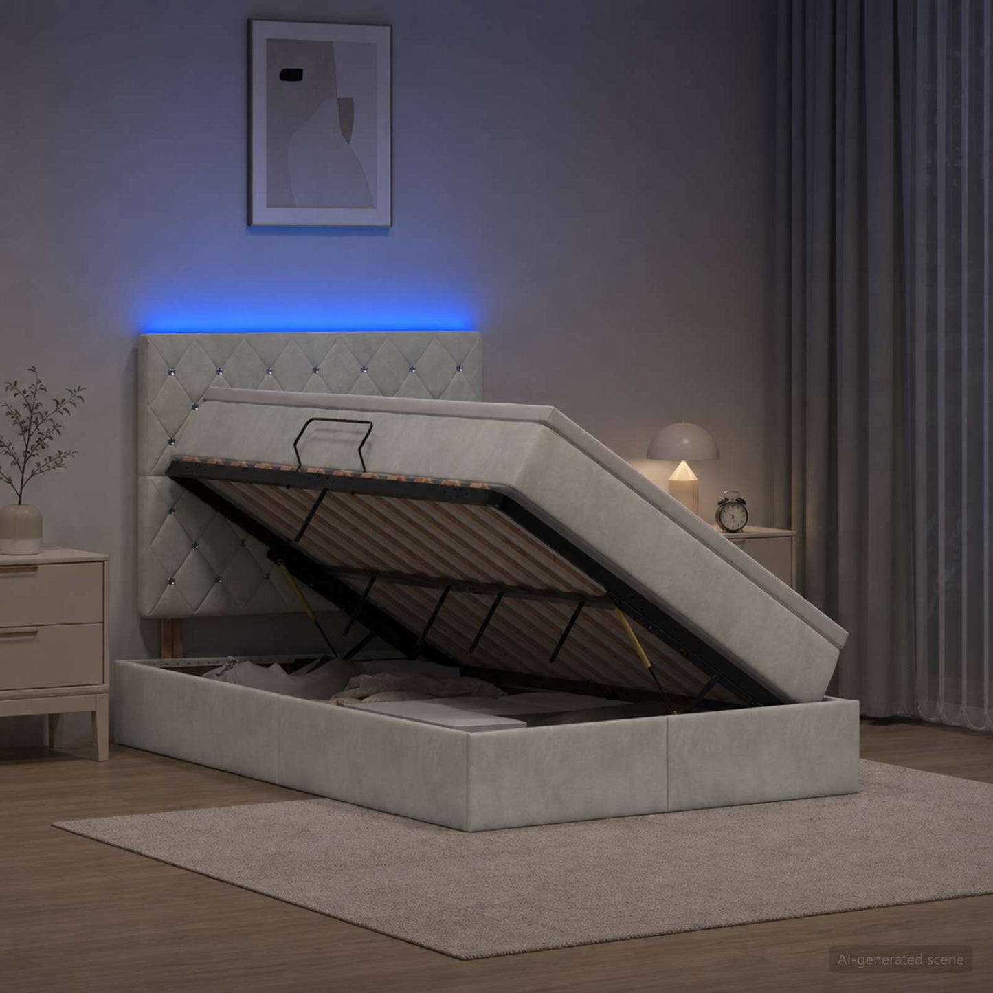 vidaXL LED Κρεβάτι αποθήκευσης με στρώμα Ανοιχτό γκρι 120 x 200 cm