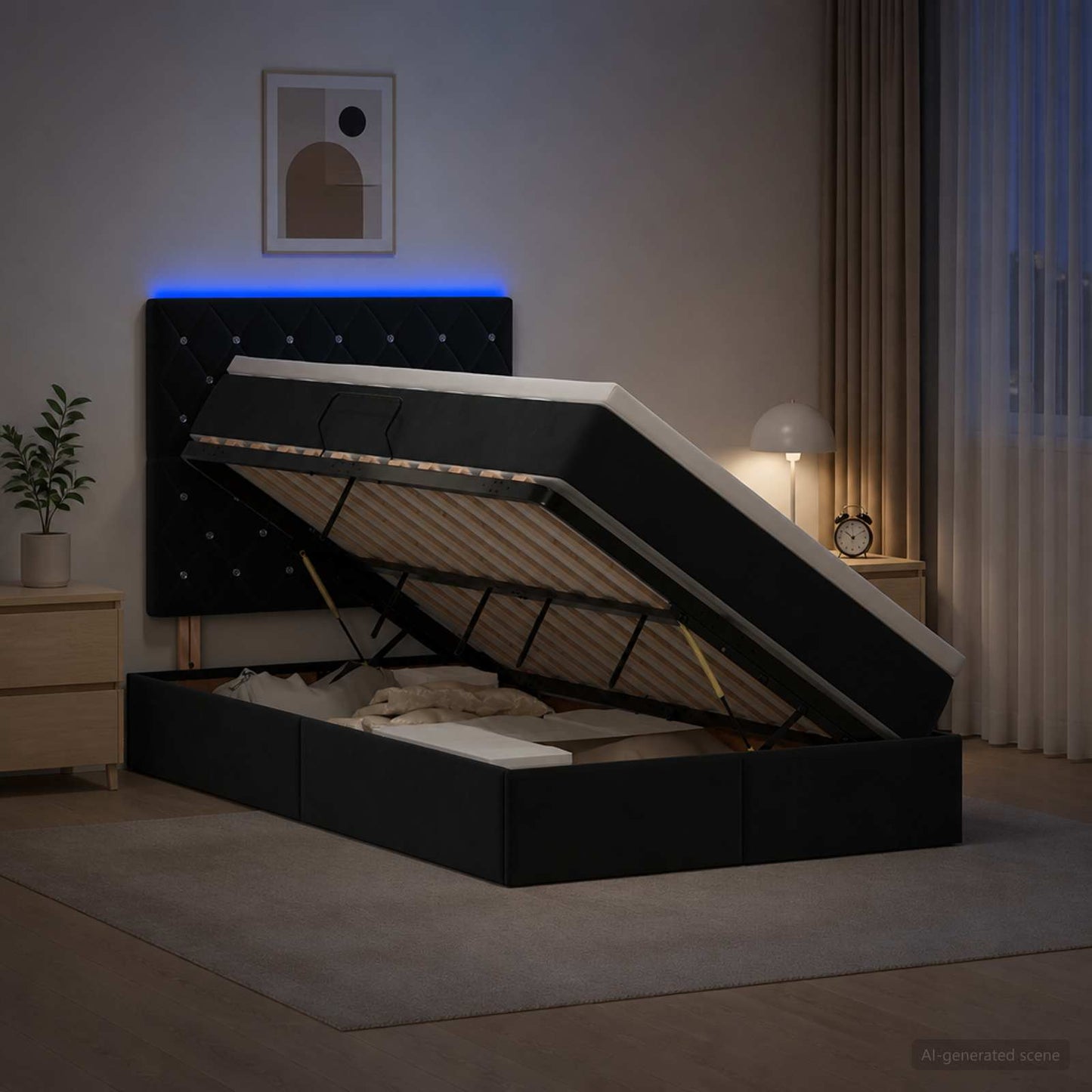 vidaXL LED Κρεβάτι αποθήκευσης με στρώμα Μαύρο 120 x 200 cm Βελούδο