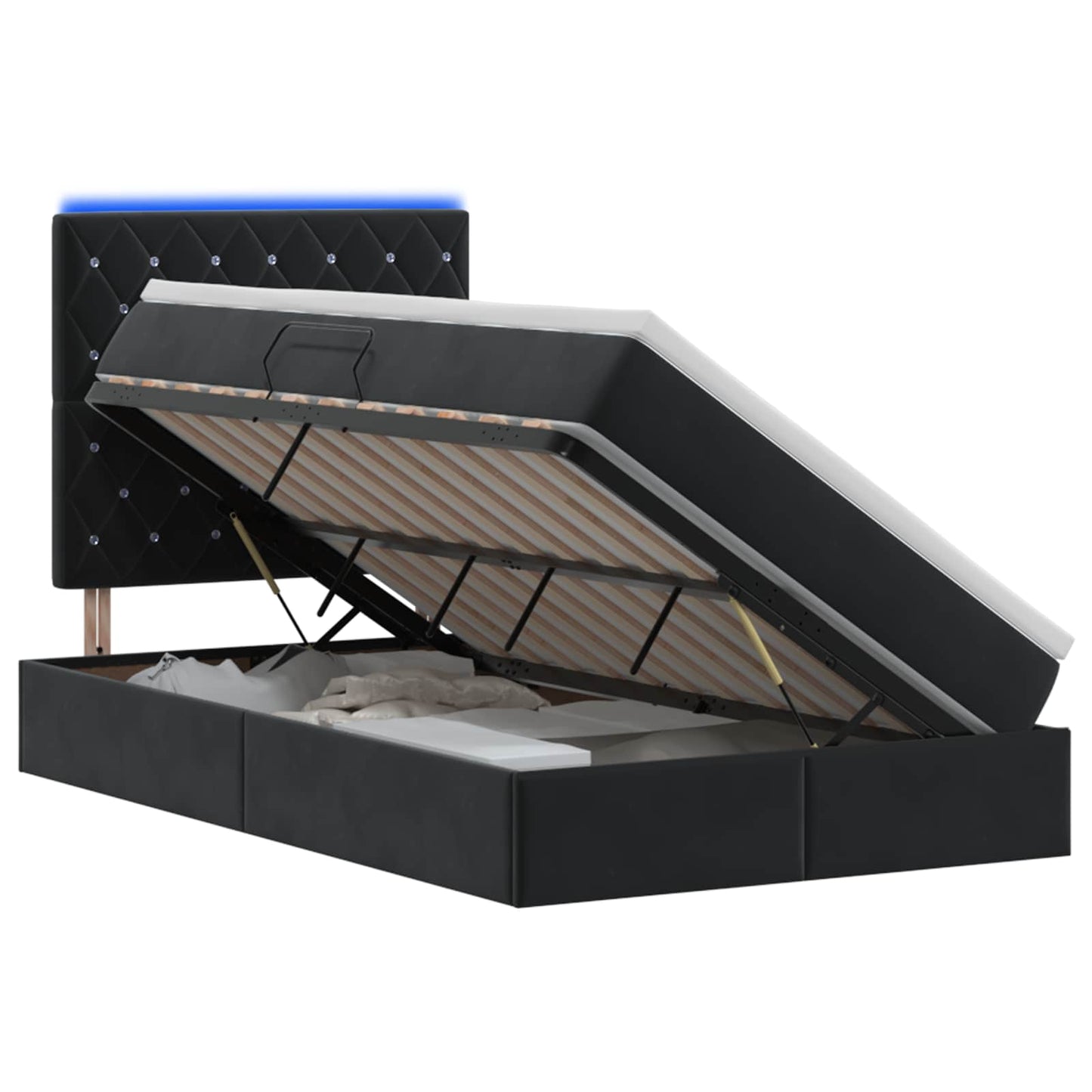 vidaXL LED Κρεβάτι αποθήκευσης με στρώμα Μαύρο 120 x 200 cm Βελούδο
