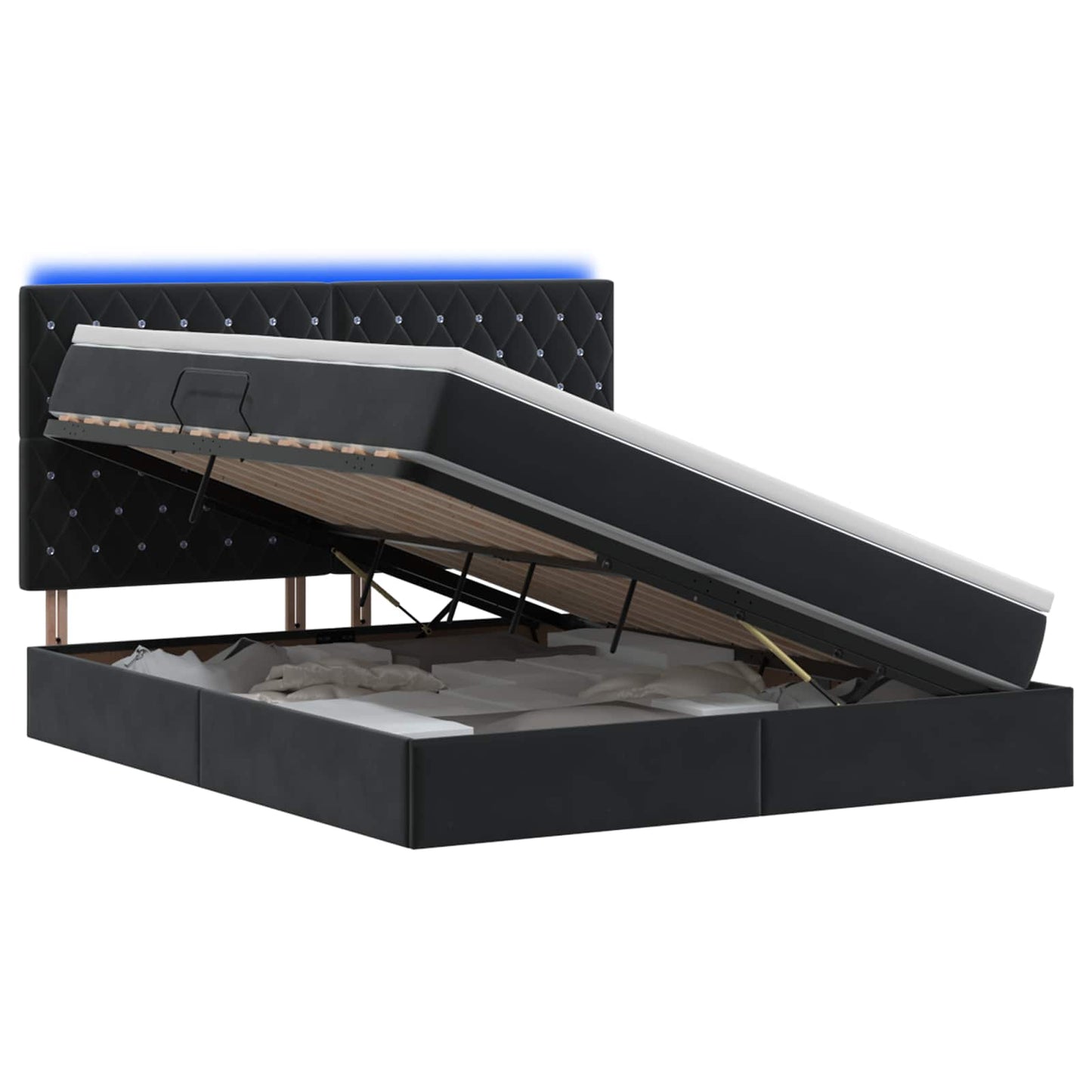 vidaXL LED Κρεβάτι αποθήκευσης με στρώμα Μαύρο 160 x 200 cm Βελούδο