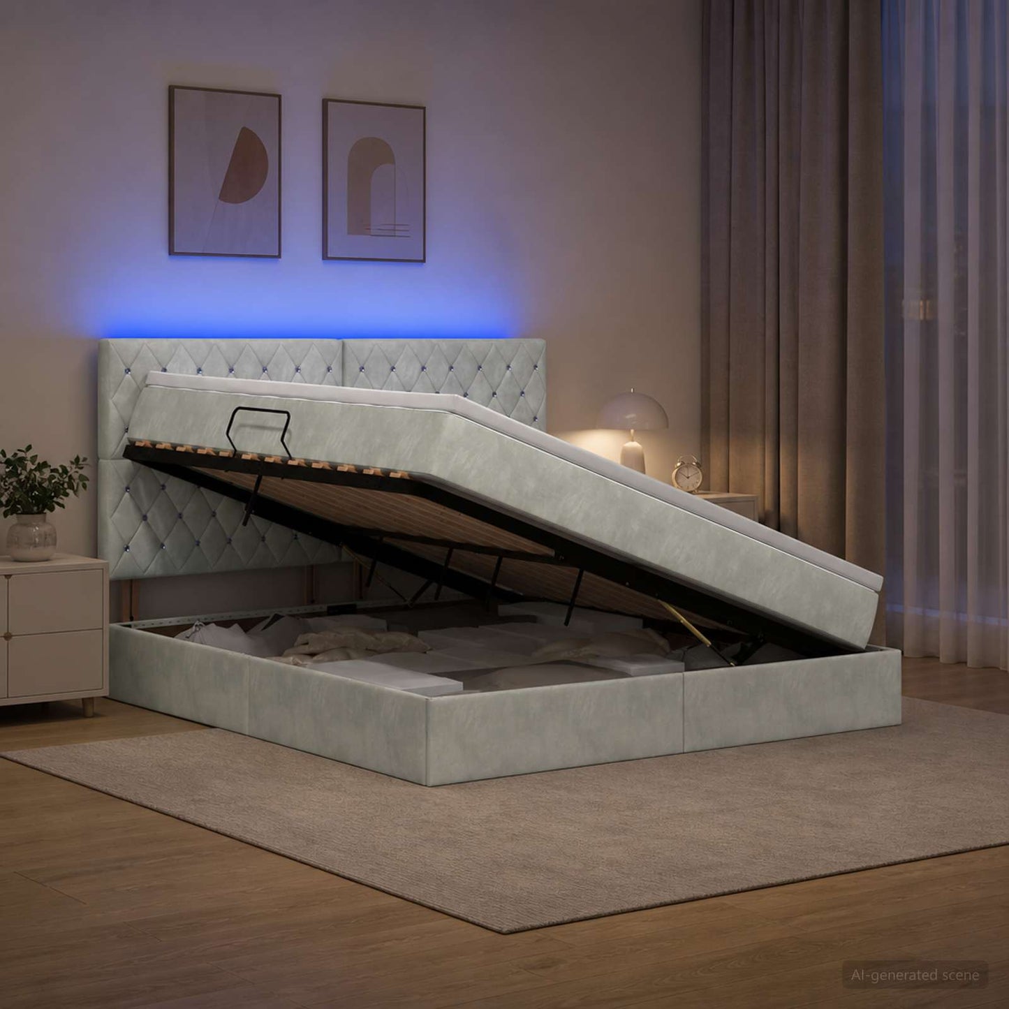 vidaXL LED Κρεβάτι αποθήκευσης με στρώμα Ανοιχτό γκρι 160 x 200 cm