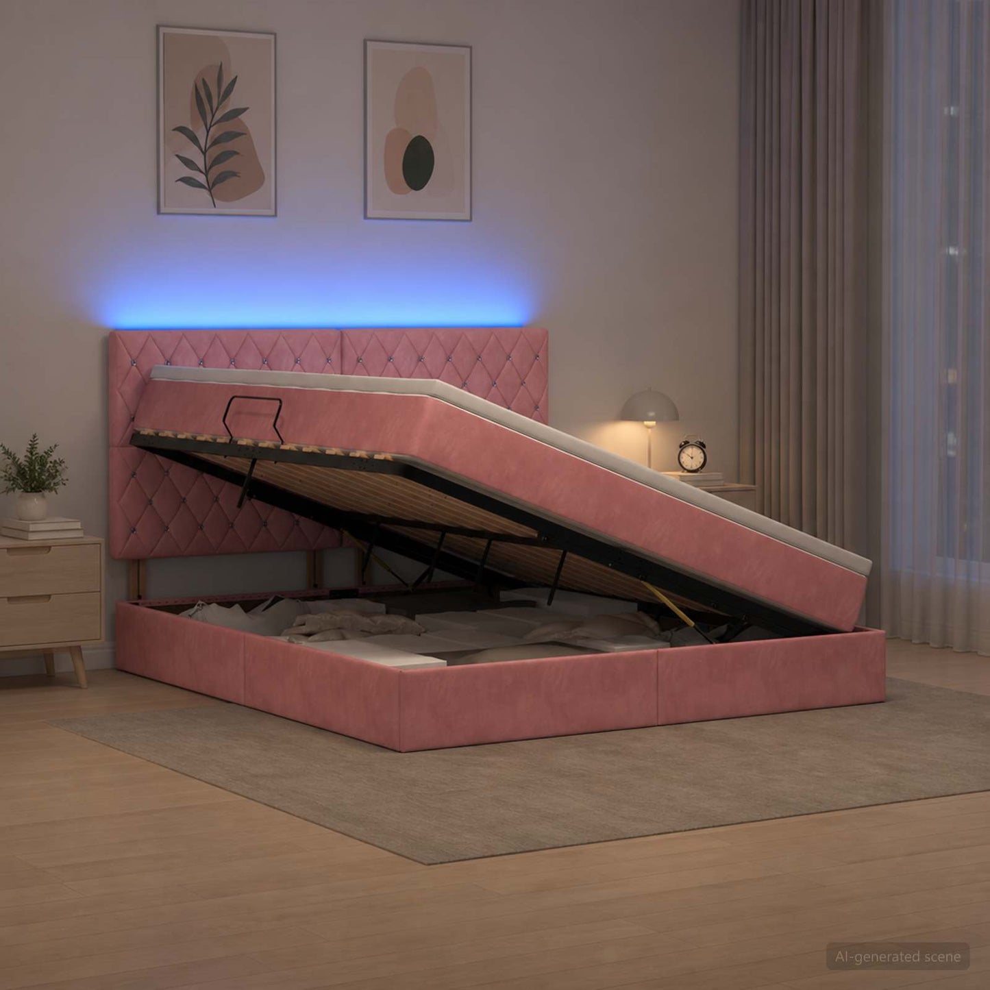 vidaXL LED Κρεβάτι αποθήκευσης με στρώμα Ροζ 180 x 200 cm Βελούδο