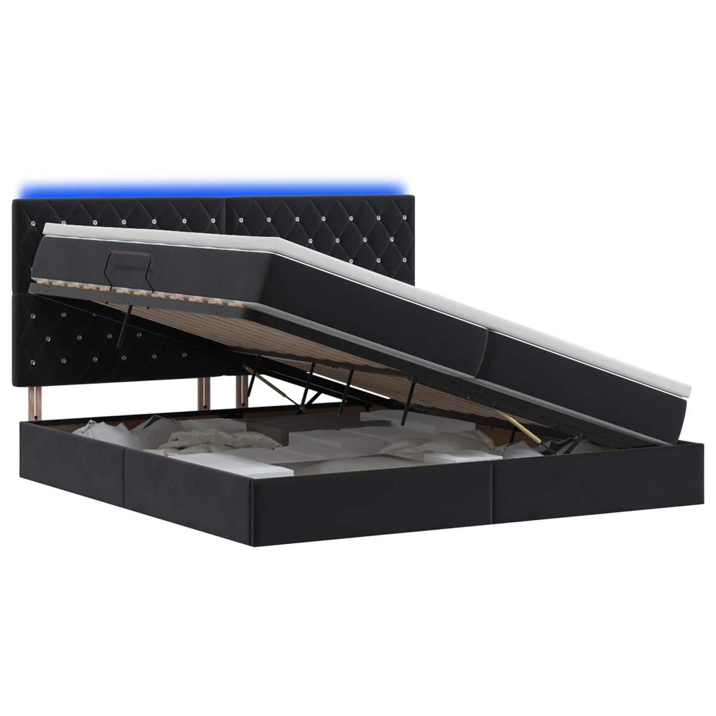 vidaXL LED Κρεβάτι αποθήκευσης με στρώμα Μαύρο 200 x 200 cm Βελούδο