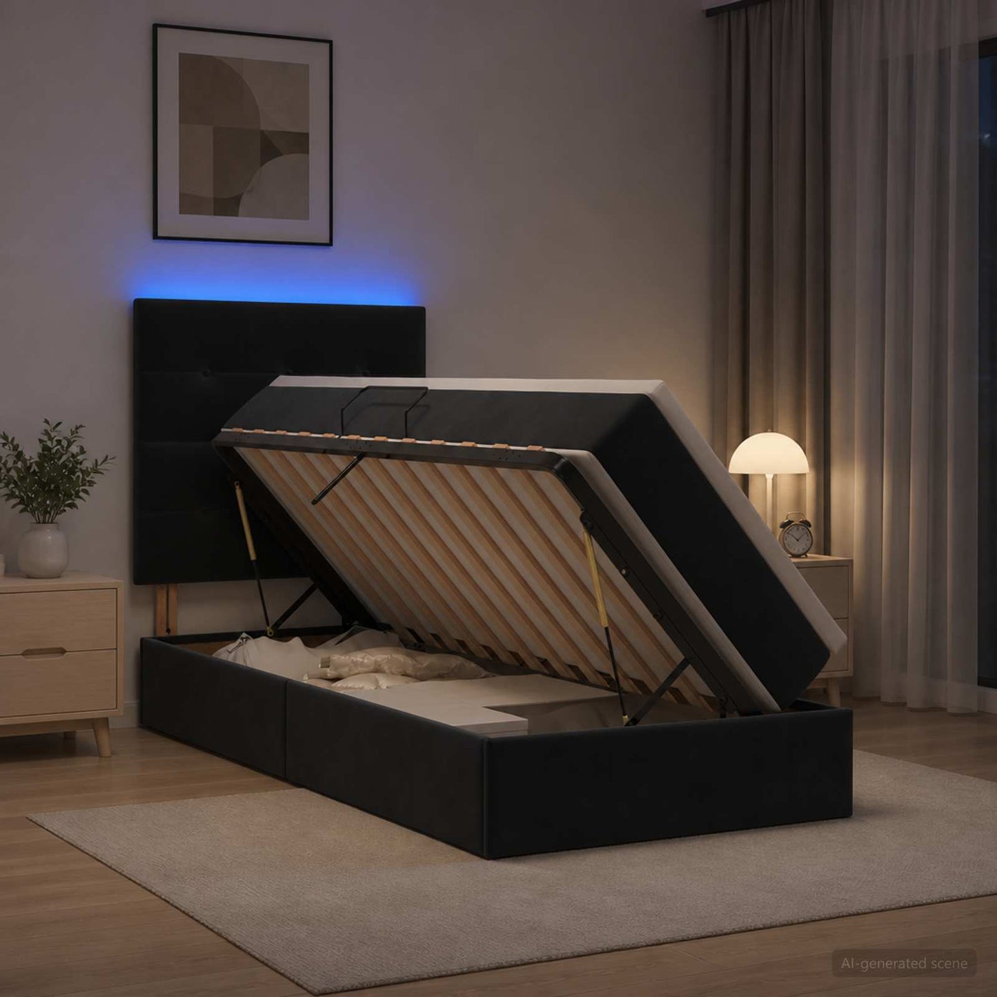 vidaXL LED Κρεβάτι αποθήκευσης με στρώμα Μαύρο 90 x 200 cm Βελούδο