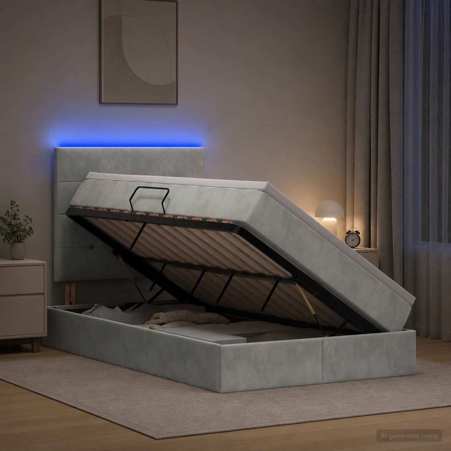 vidaXL LED Κρεβάτι αποθήκευσης με στρώμα Ανοιχτό γκρι 120 x 200 cm