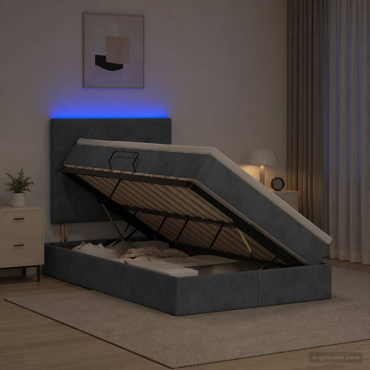 vidaXL LED Κρεβάτι αποθήκευσης με στρώμα Σκούρο Γκρι 120 x 200 cm