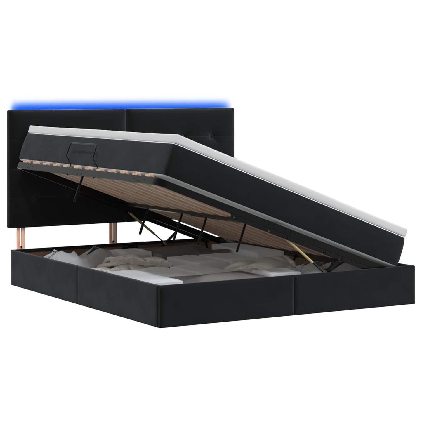 vidaXL LED Κρεβάτι αποθήκευσης με στρώμα Μαύρο 160 x 200 cm Βελούδο