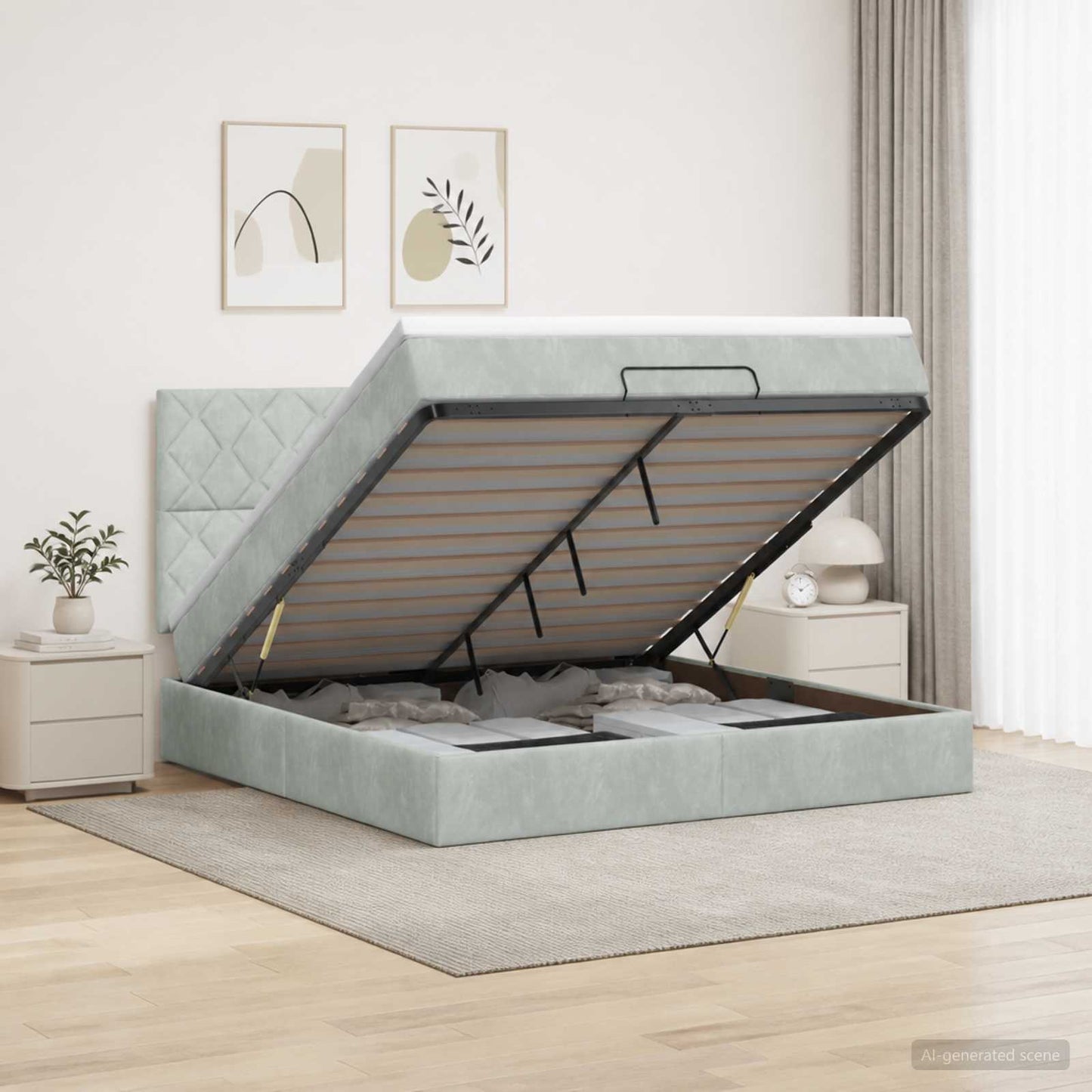 vidaXL Κρεβάτι Ottoman με στρώμα Ανοιχτό γκρι 140 x 190 cm Βελούδο