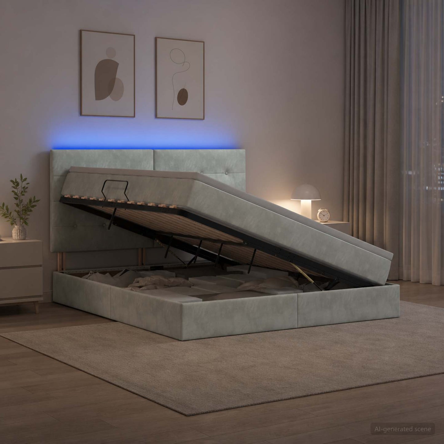 vidaXL LED Κρεβάτι αποθήκευσης με στρώμα Ανοιχτό γκρι 180 x 200 cm