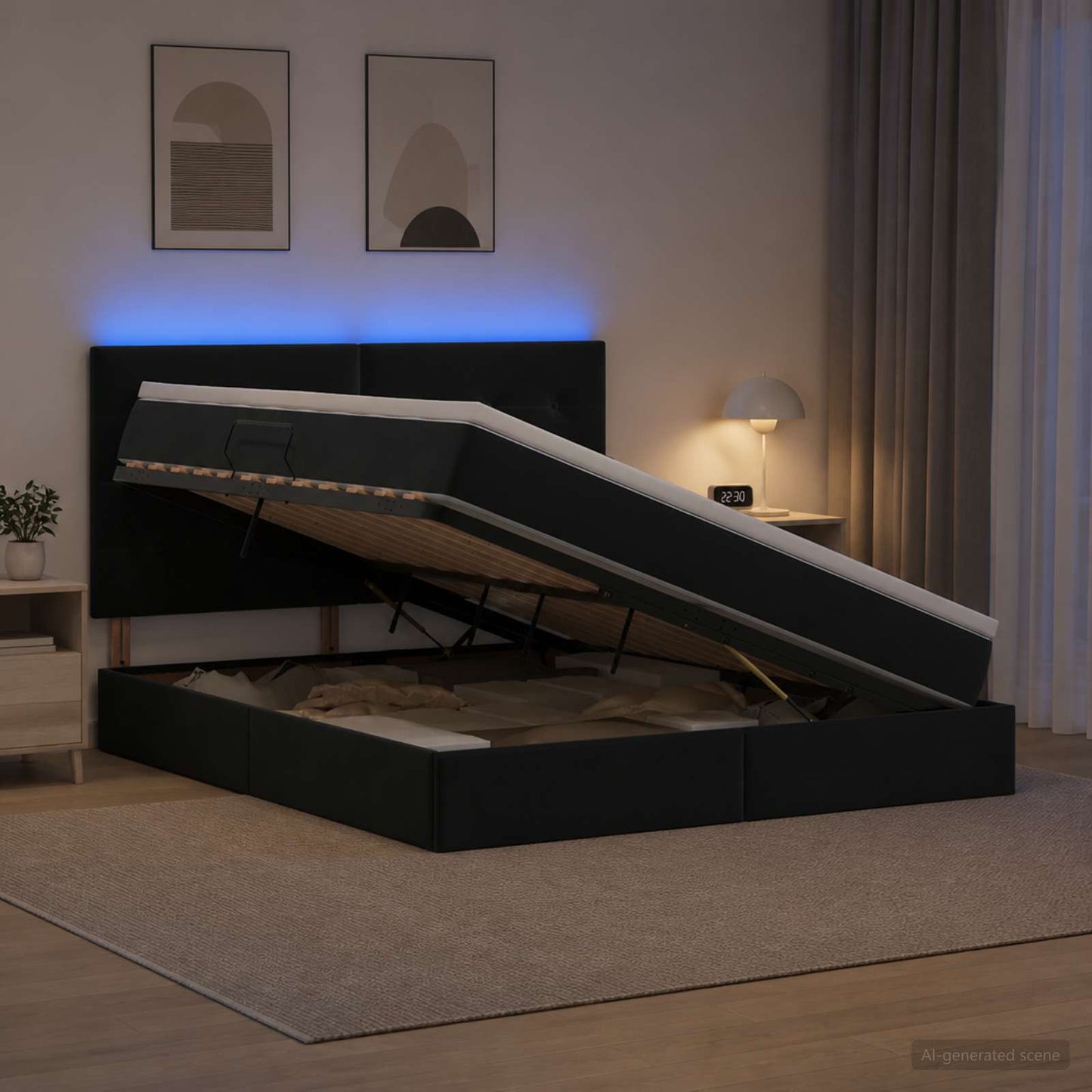 vidaXL LED Κρεβάτι αποθήκευσης με στρώμα Μαύρο 160 x 200 cm Βελούδο