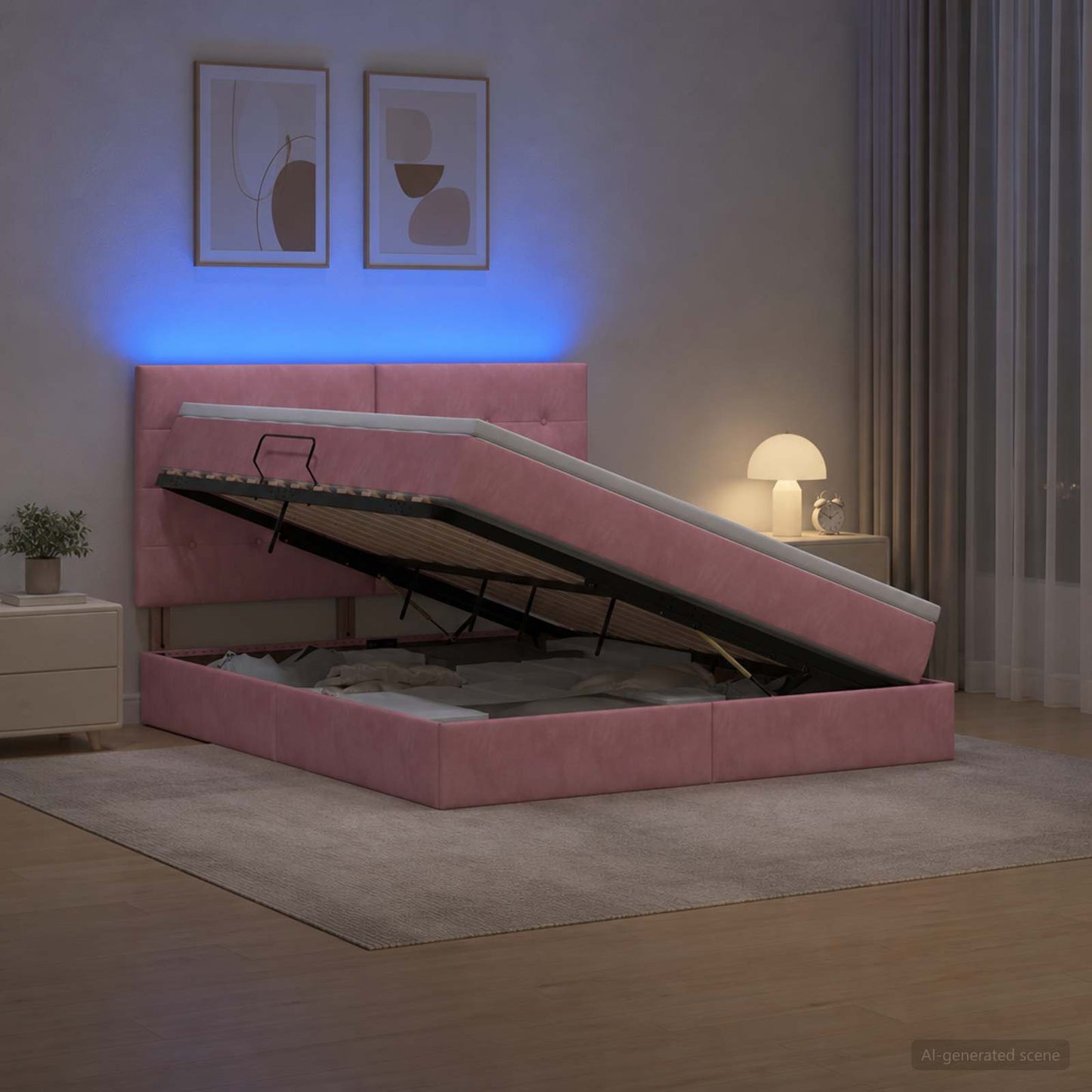 vidaXL LED Κρεβάτι αποθήκευσης με στρώμα Ροζ 180 x 200 cm Βελούδο