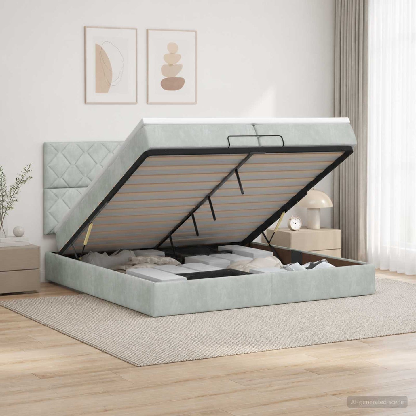 vidaXL Κρεβάτι Ottoman με στρώμα Ανοιχτό γκρι 200 x 200 cm Βελούδο