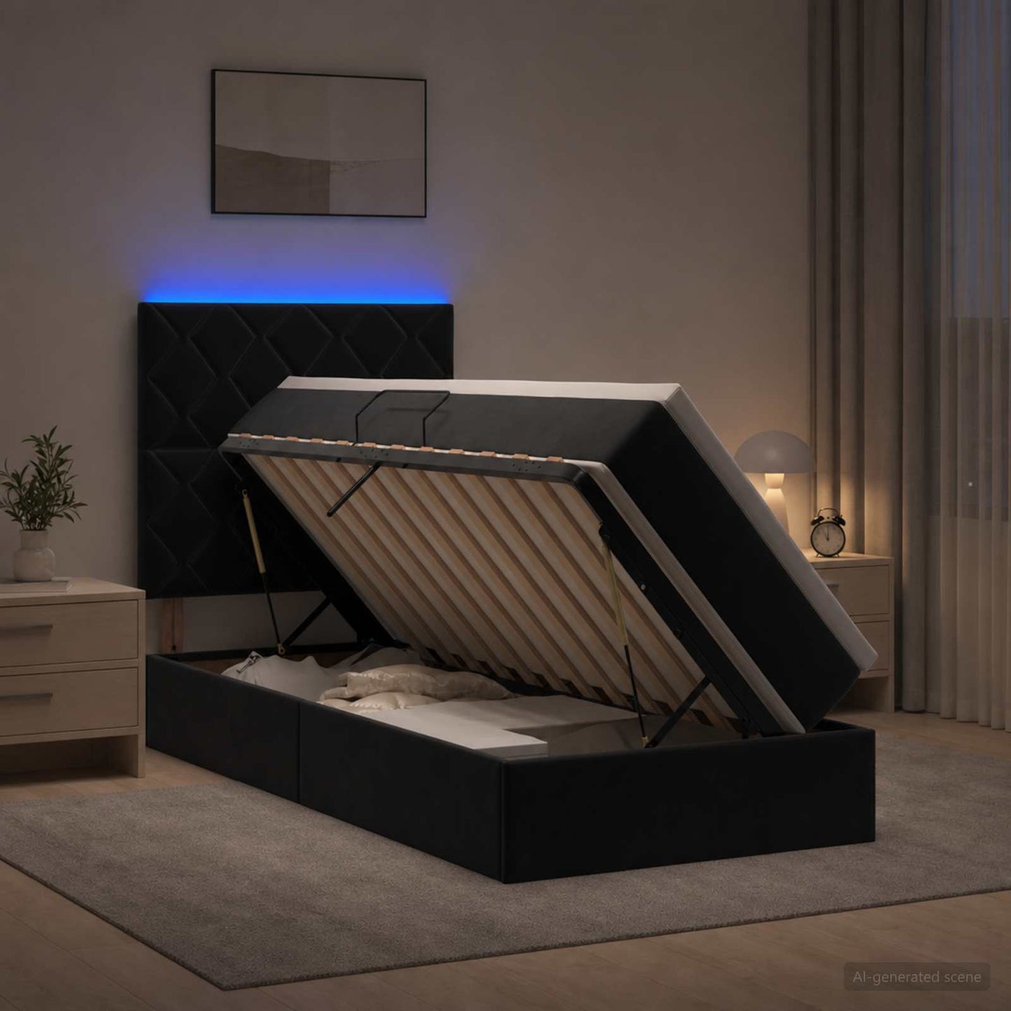vidaXL LED Κρεβάτι αποθήκευσης με στρώμα Μαύρο 90 x 200 cm Βελούδο