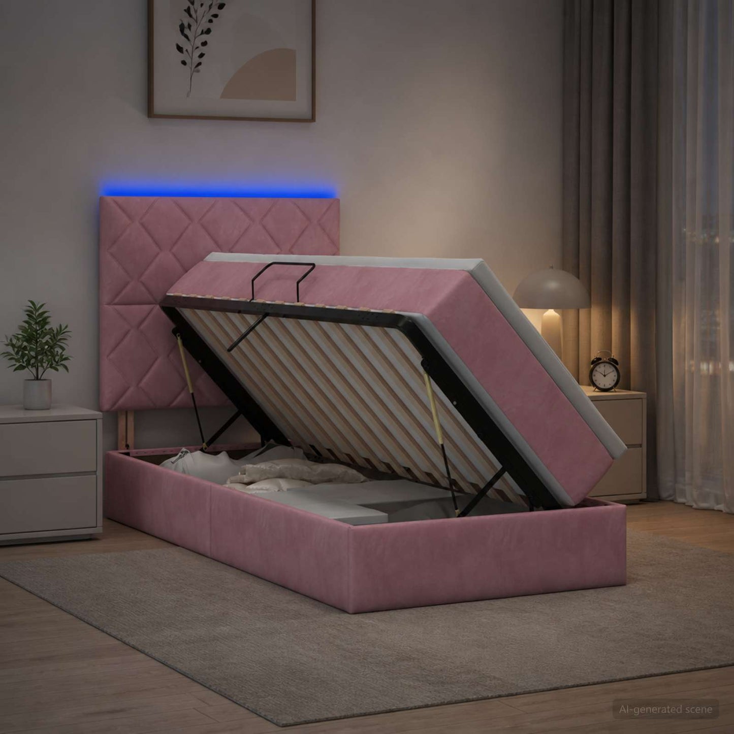 vidaXL LED Κρεβάτι αποθήκευσης με στρώμα Ροζ 90 x 200 cm Βελούδο