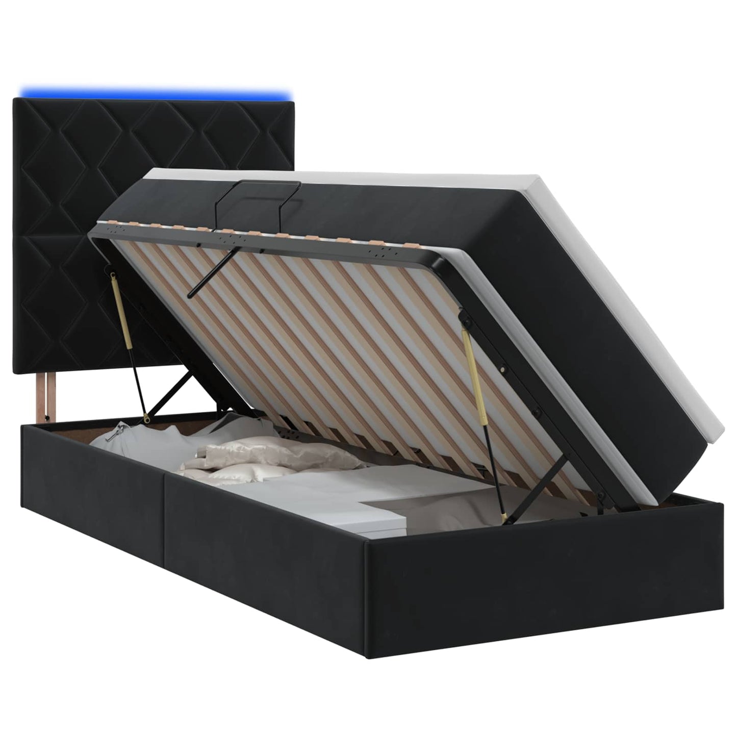 vidaXL LED Κρεβάτι αποθήκευσης με στρώμα Μαύρο 100 x 200 cm Βελούδο